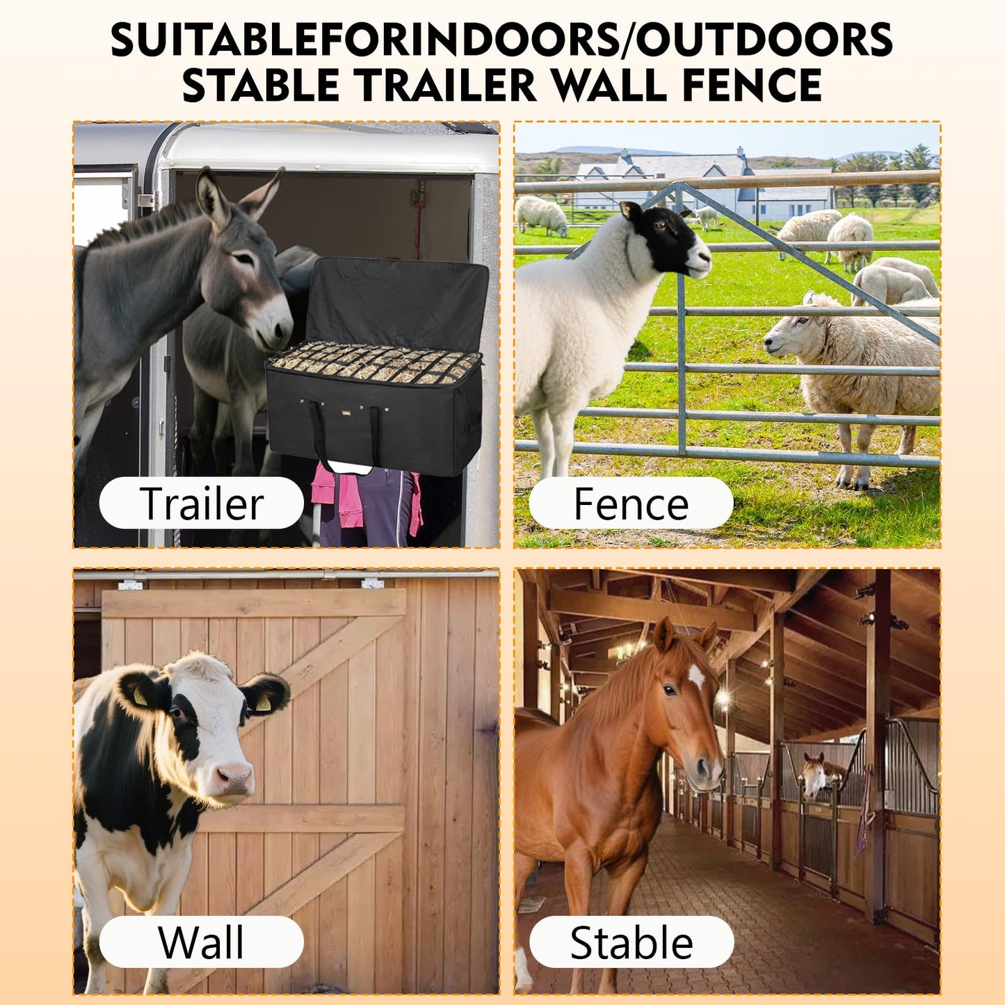 ASRJKIE Hay Bags for Horses, Hay Bale Bag 44x18x22inch Extra Large Top Slow Feed Design, Premium Oxford Heavy Duty Hay Bale Storage Bag for Barn Stable, Horses Sheep Donkey Goats