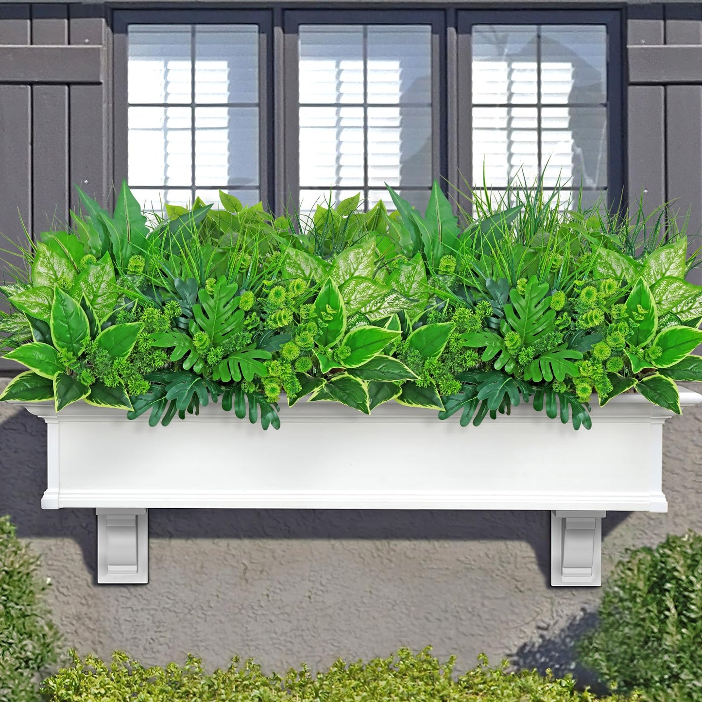 Dremisland 18 Bundles Artificial Plants Outdoor UV Resistant Faux Plants Artificial Boxwood Onion Plastic Greenery Stems Fake Shrubs for Porch Planter Window Box Patio Garden Home Decoration
