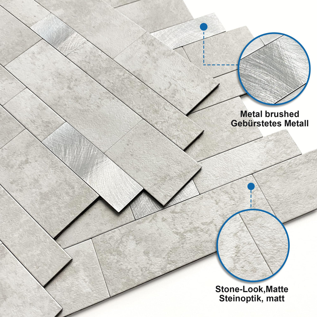 M MOFIT Backsplash Tile for Kitchen Peel and Stick Stone Matte Finish,Bathroom Tiles Stickers 3D Wall Panel Linear Mosaic Marble Backsplash Waterproof(10sheets,Cement Grey)
