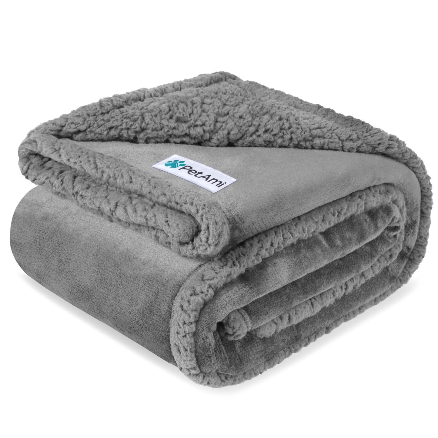 PetAmi Waterproof Dog Blanket for Medium Large XL Dog Puppy Cat Throw for Couch Cover Leakproof Protection, Sherpa Fleece, Reversible Soft Washable 80x60 Light Gray