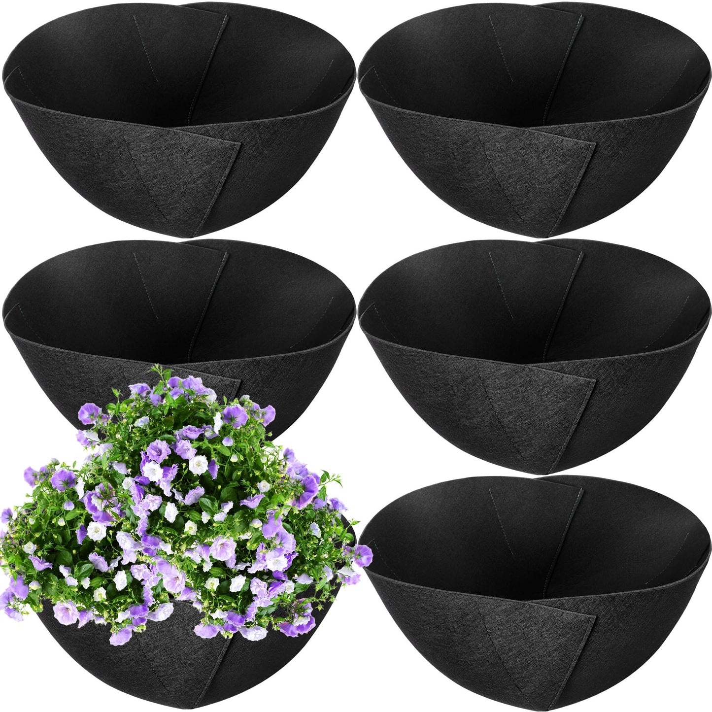 Adnee 16inch Fabric Planter Basket Liner - 6Pcs Felt Flower Pot Liners-Hanging Plant Basket Fiber Insert for Garden Wall Hanging Planter Flower Vegetables(Round/Rectangle)