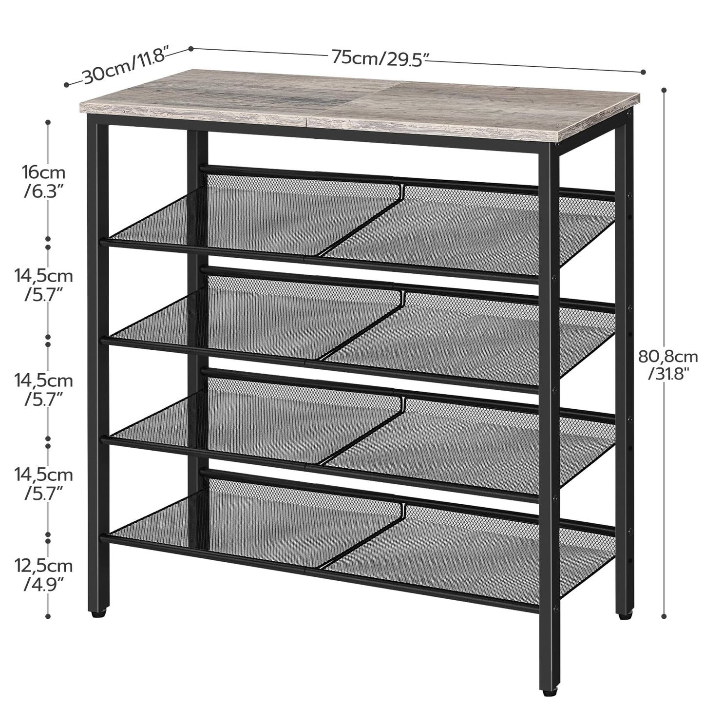 HOOBRO Shoe Rack for Entryway, 5-Tier Shoe Organizer with Adjustable Mesh Shelves, 16-20 Pairs of Shoes, Durable Spacious Freestanding, Metal, Industrial, Shoe Shelf for Closet, Greige BG12XJ01