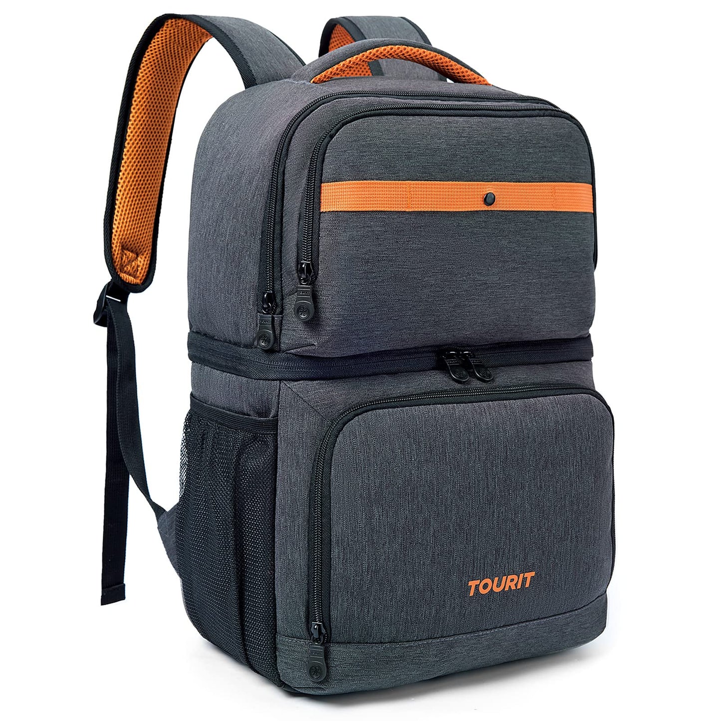 TOURIT Backpack Cooler with Double Decks, Insulated Cooling Bag for Lunch,Waterproof Lightweight for Men to Camping, Picnic, Hiking, Beach Park, Dark Grey