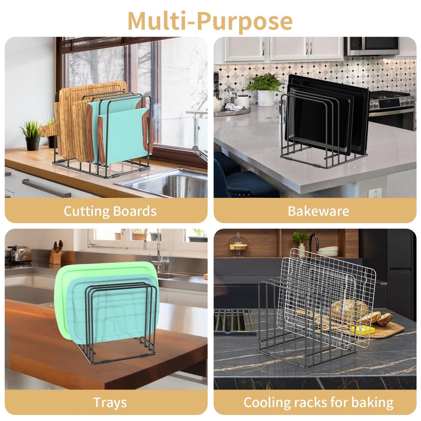 2-Pack Cutting Board Organizer, Kitchen Cabinet Organizer Storage Rack, Divided 5 Slots Holder Stand for Baking Cookie Pan, Cookie Sheets Organizer for Kitchen Countertop
