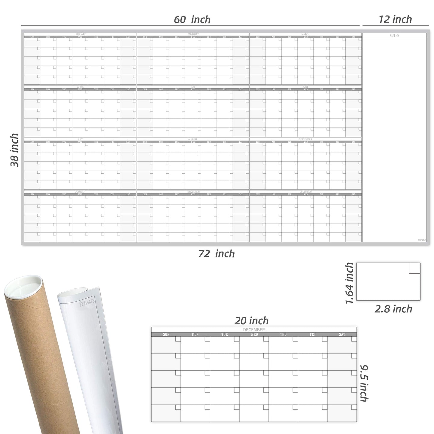Large Reusable Dry Erase Yearly Wall Calendar Whiteboard- 38"x72" Jumbo Laminated 12 month Task Organizer - Undated Annual Schedule Planner for Home, Office, School Projects