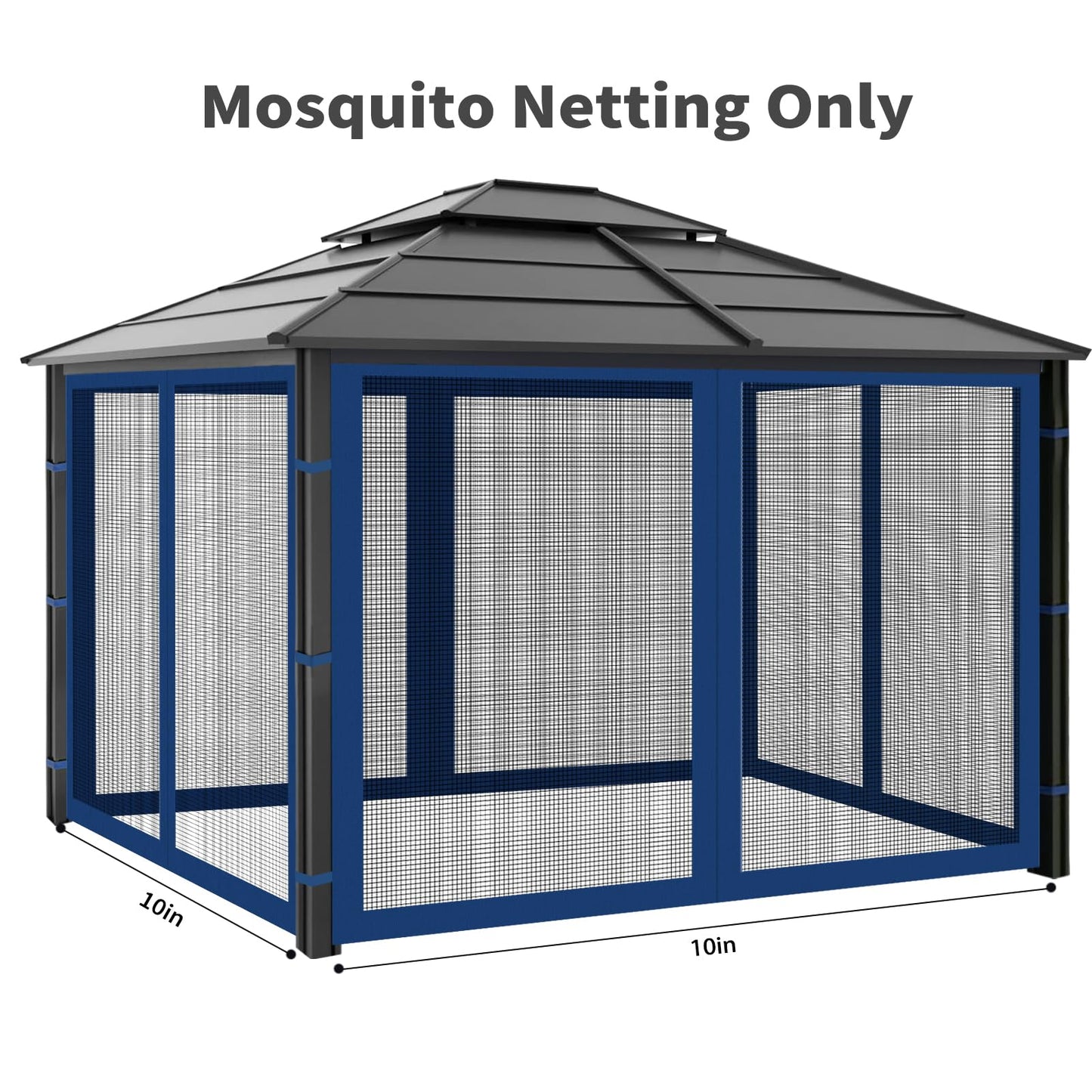 Gazebo Replacement Mosquito Netting Outdoor Universal Gazebo Canopy 4-Panels Screen Sidewalls with Zipper for Patio Garden (Navy Blue, 10x10)