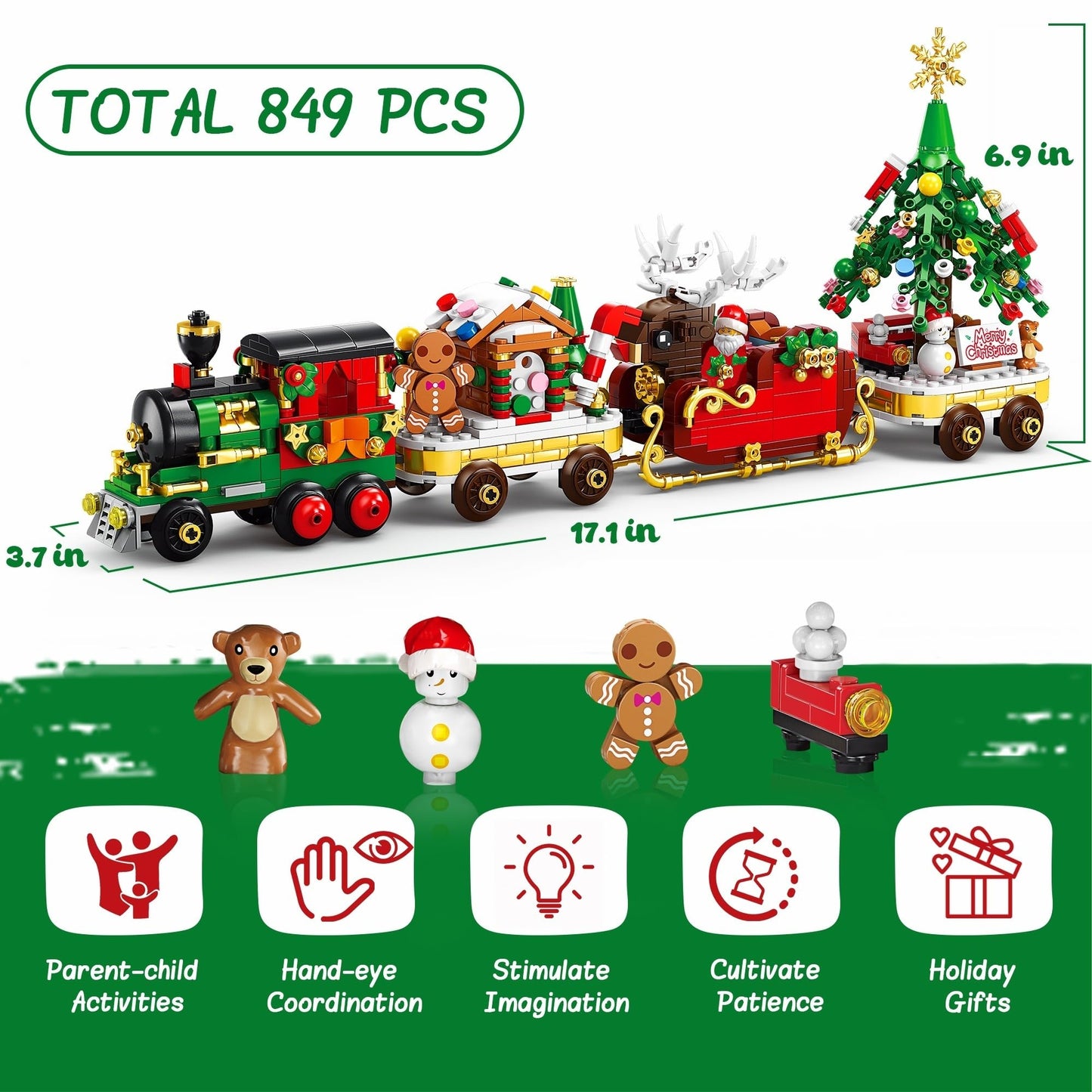 Advent Calendar 2025 Christmas Train Building Set with Lights, 24 Boxes Christmas Countdown Surprise Blocks Compatible with Lego, Xmas Gifts for Kids Adults (849PCS)