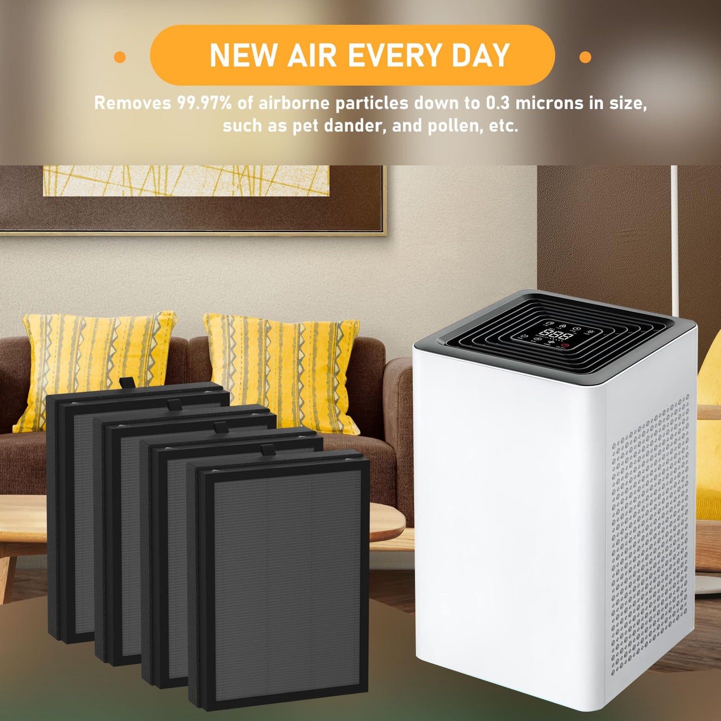 Allisfresh AP-1273 True HEPA Filter Replacement Compatible with DeedMo AP-1273 Air Purifier, 3-in-1 True HEPA filter, Premium Filter Odor, Smoke and Dust, 4 Pack