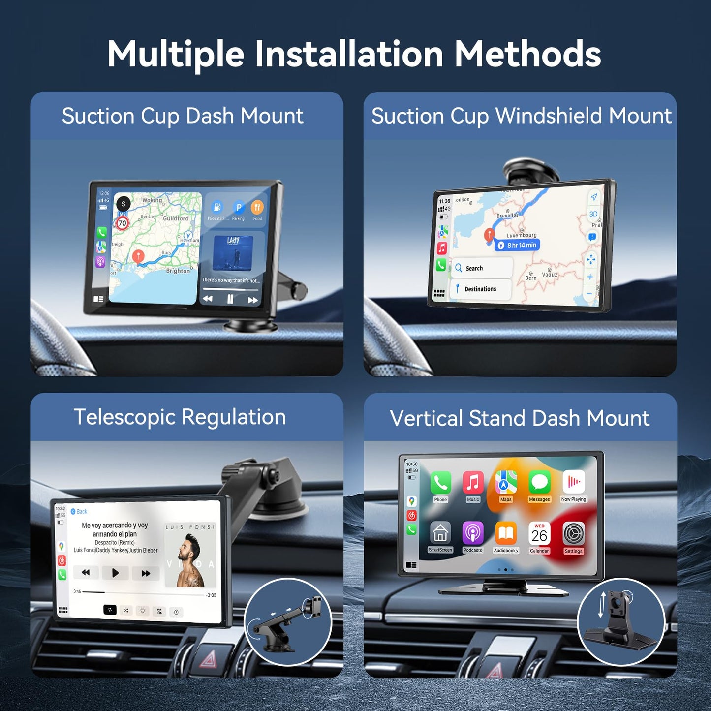 Carplay Screen for Car, 9" Android Auto Screen with 4K Dashcam, Backup Camera, Carplay Screen Compatible with Wireless A-pple Carplay & Android auto, MirrorLink, TF Card, Bluetooth, Siri, Navigation