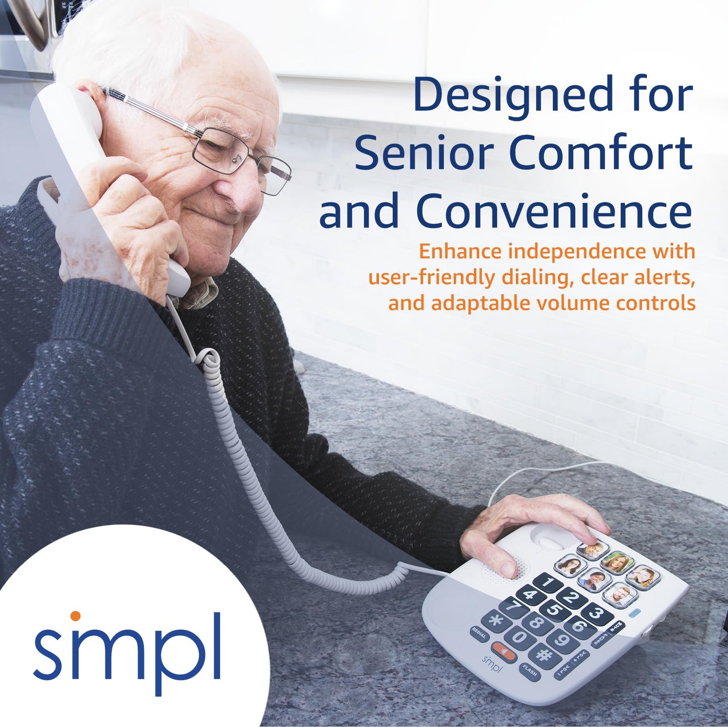 SMPL Landline Photo Memory Big Button Phone for Seniors - One-Touch Dialing, Large Buttons, Amplify by Call, Alzheimer's, Dementia - Ideal Phone for Seniors (Model 56010)