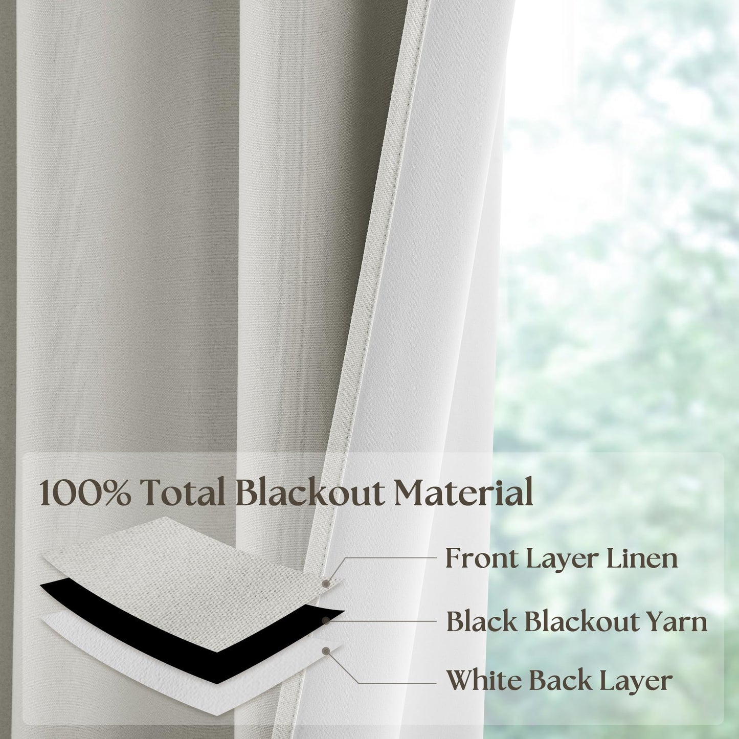 100% Blackout Curtains 108 Inches 2 Panels Thermal Insulated Black Out Linen Curtains for Bedroom Living Room Darkening Treatments Bronze Grommet Top Linen Drapes 52x108 Inch Ivory Natural Cream