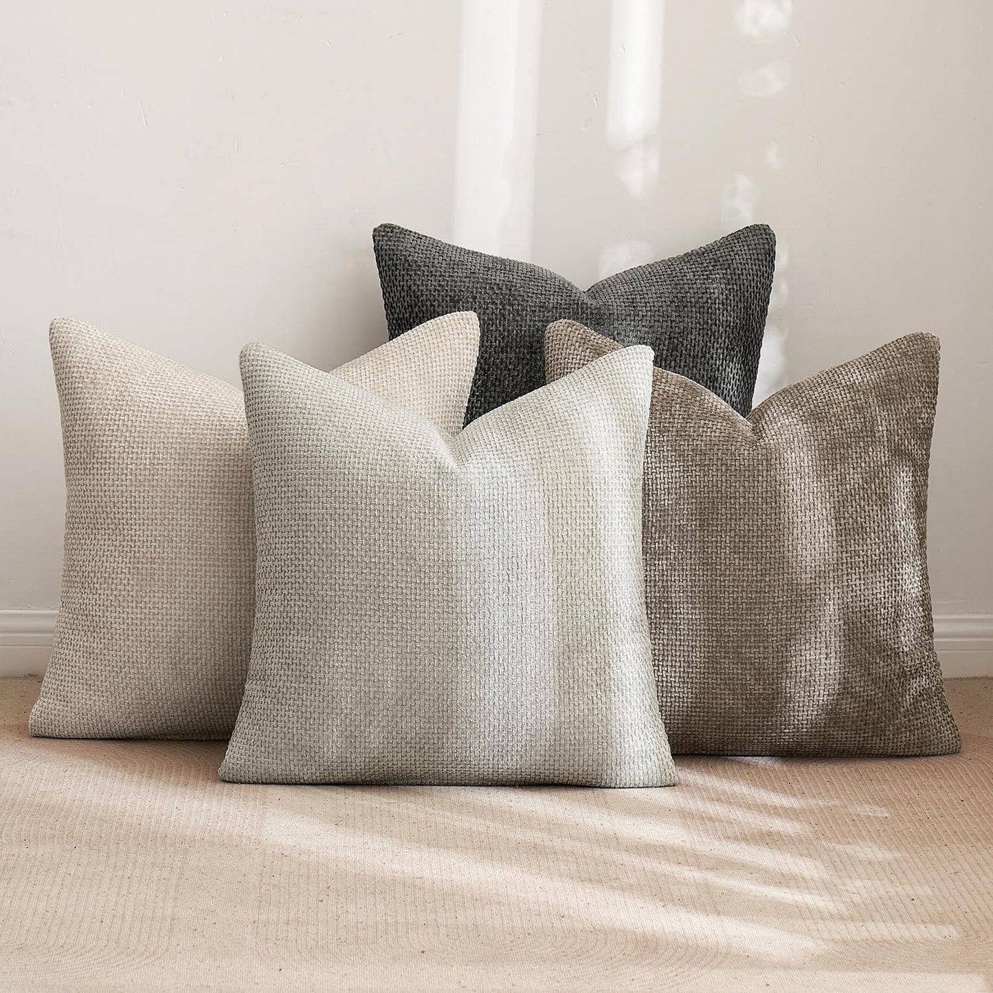 MIULEE Pack of 4 Couch Throw Pillow Covers 18x18 Inch Neutral Soft Decorative Chenille Pillow Covers Farmhouse Cushion Covers for Home Decor Sofa Bedroom Living Room