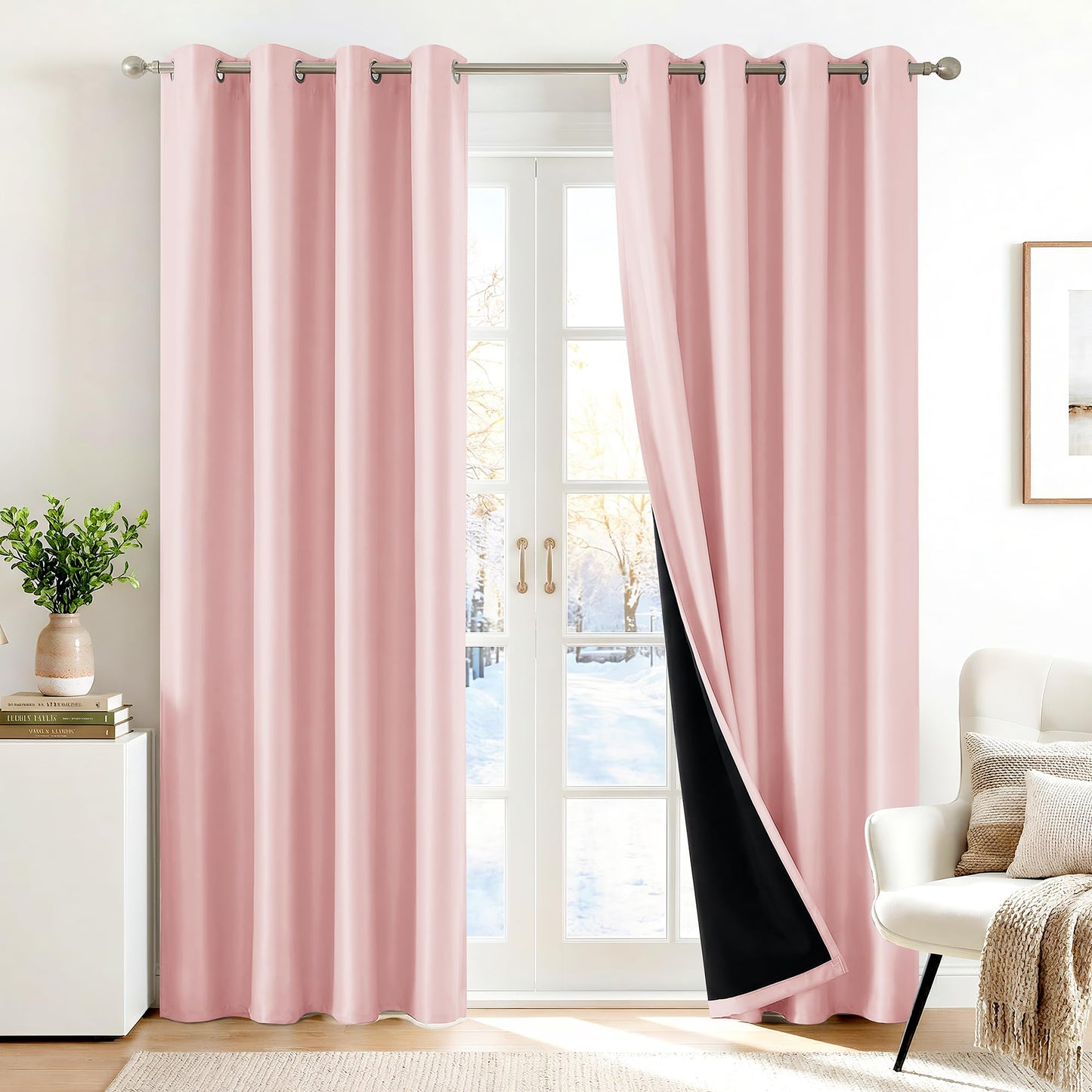 Deconovo Room Curtains, 100% Blackout Doubled Layer Curtains, Total Room Darkening, Window Drapes for Bedroom/Living Room/Little Baby/Girl/Nursery (Set of 2, Crystal Pink,52W by 63L)