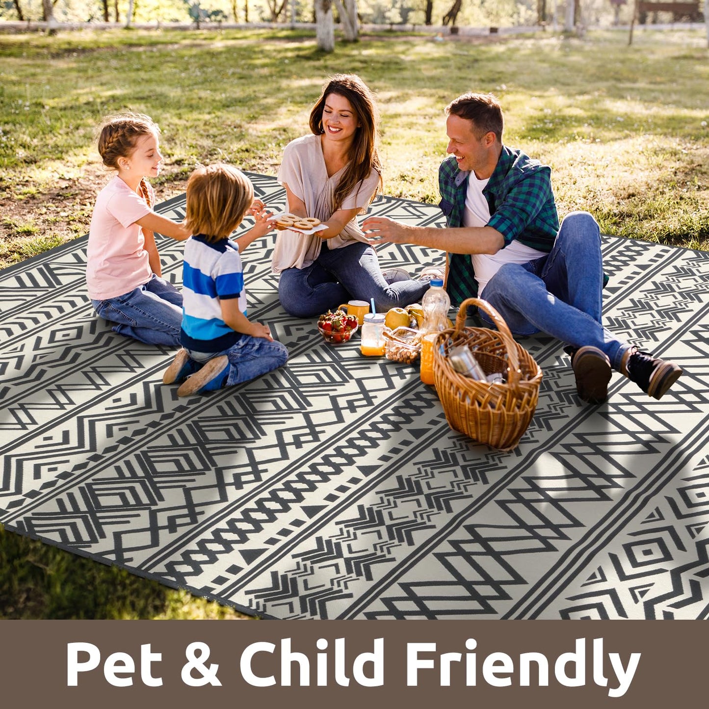 4x6 Outdoor Rug Braided Indoor Outdoor Rugs Carpet Non Slip Outdoor Patio Rug with Rubber Particles Backing, Boho Outdoor Area Rug for Patio Deck Porch Balcony Backyard Living Room, Blackish Grey