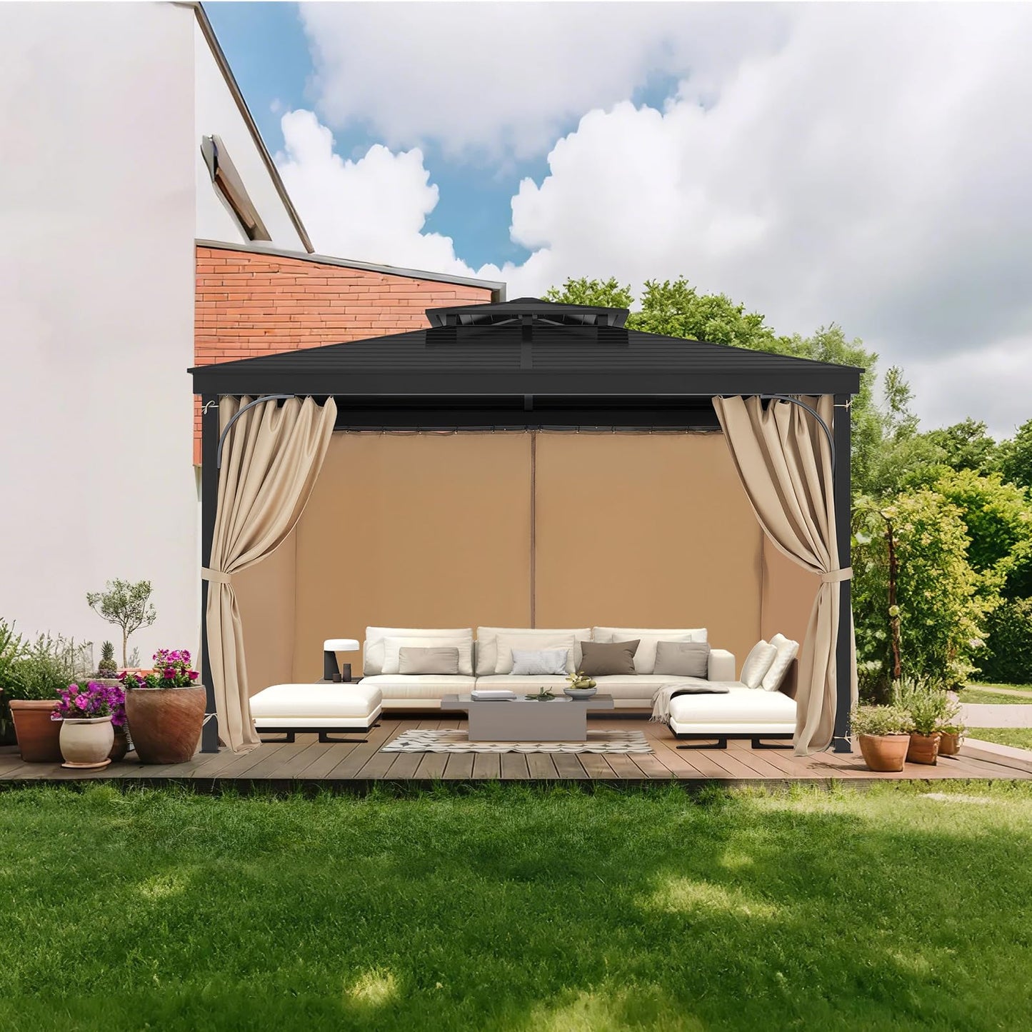 VEVOR Gazebo Curtains Outdoor, Fit Most 12' x 10' x 7.3' Gazebos, 4-Panel Sidewall Gazebo Privacy Curtains with Zippers, Outdoor Curtain Replacement for Patio Canopy, Only Curtain, Khaki