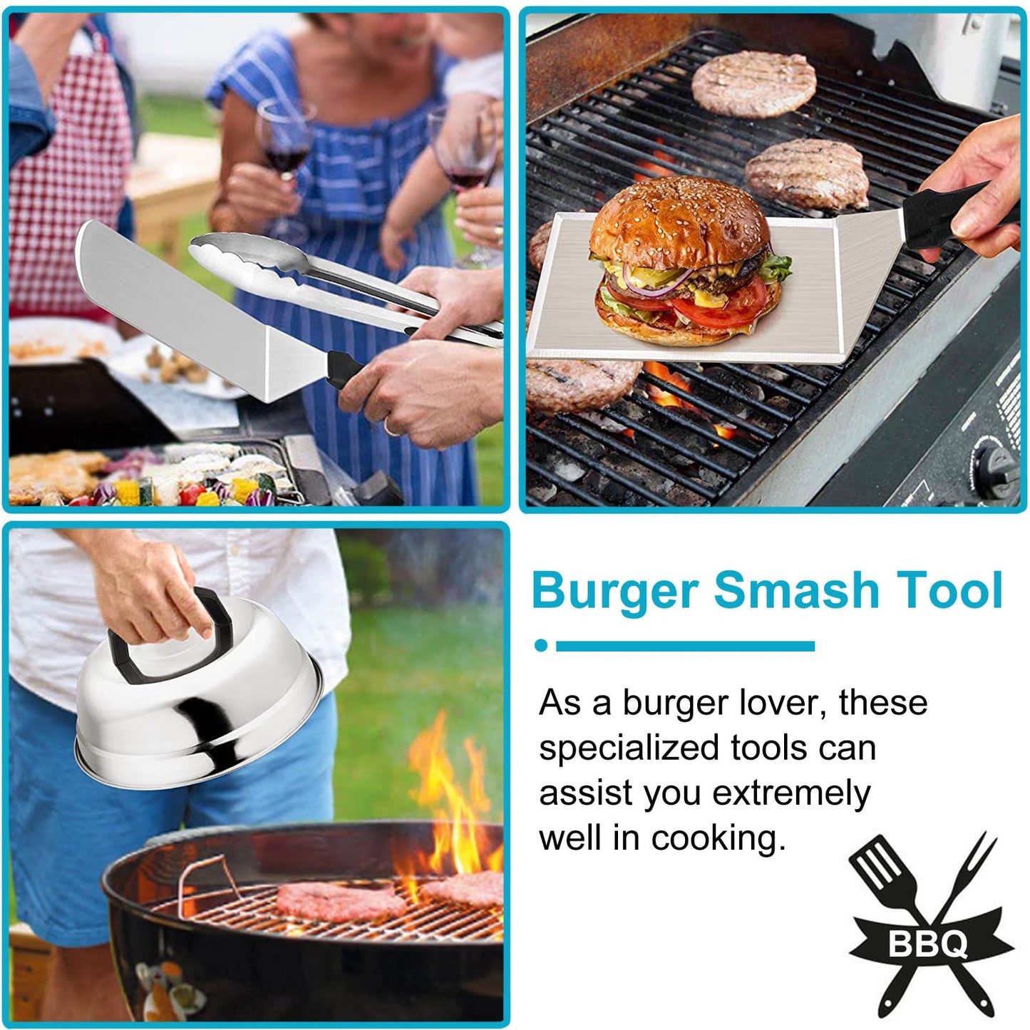 Leonyo 14 Pack Grill Accessories, Stainless Steel BBQ Grill Accessories, Griddle Spatulas, Scraper, Press, Tongs, Brush, Bottles, Hooks, Screwdriver, Carry Bag