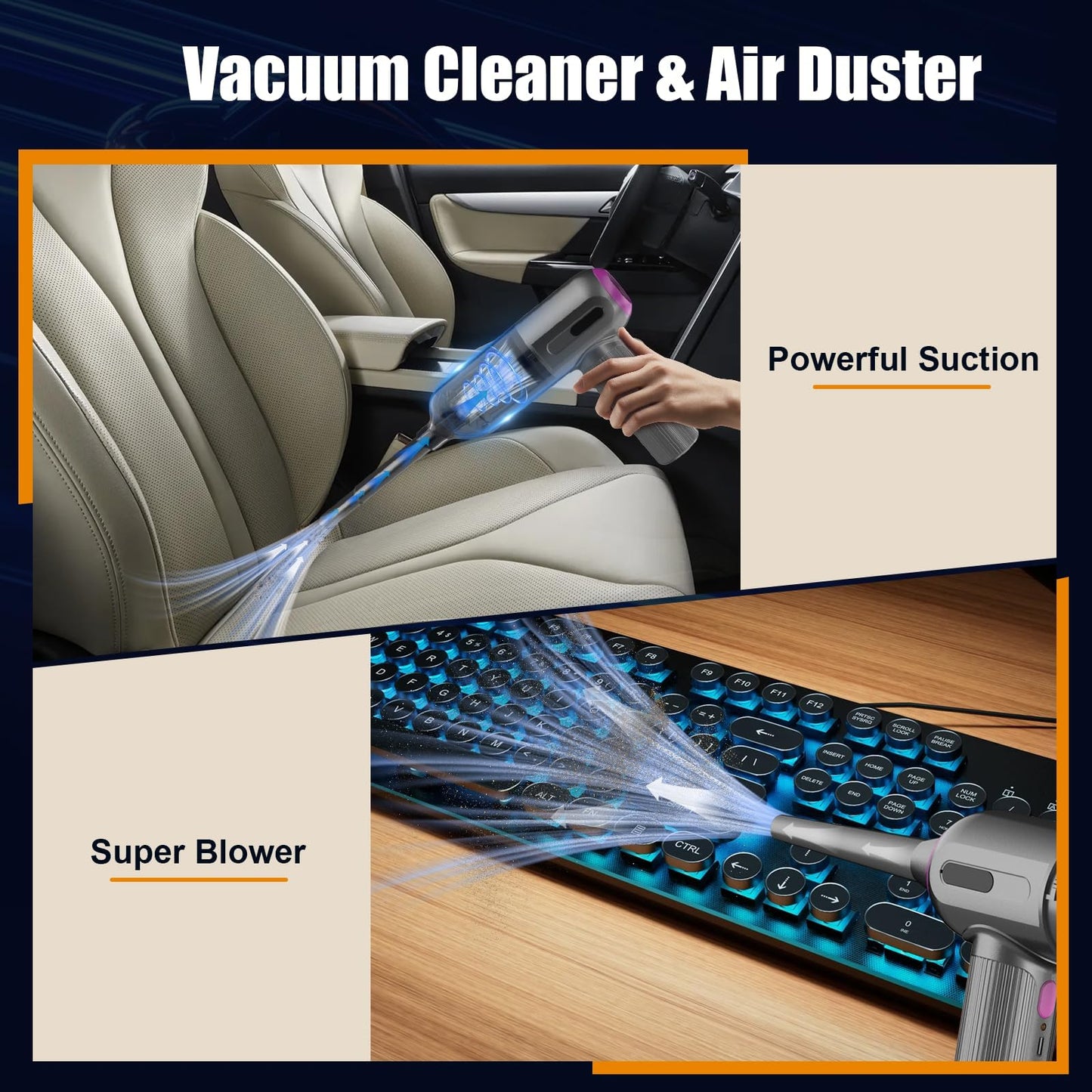 7000Pa Mini Vacuum Cleaner: Handheld Vacuum & Electronics Duster & Hand Pump Cordless Keyboard Vac Kit 3-Gear Compressed Air Blower for Computer Sewing Machine Laptop Car Home Office (Grey+Rose Red)