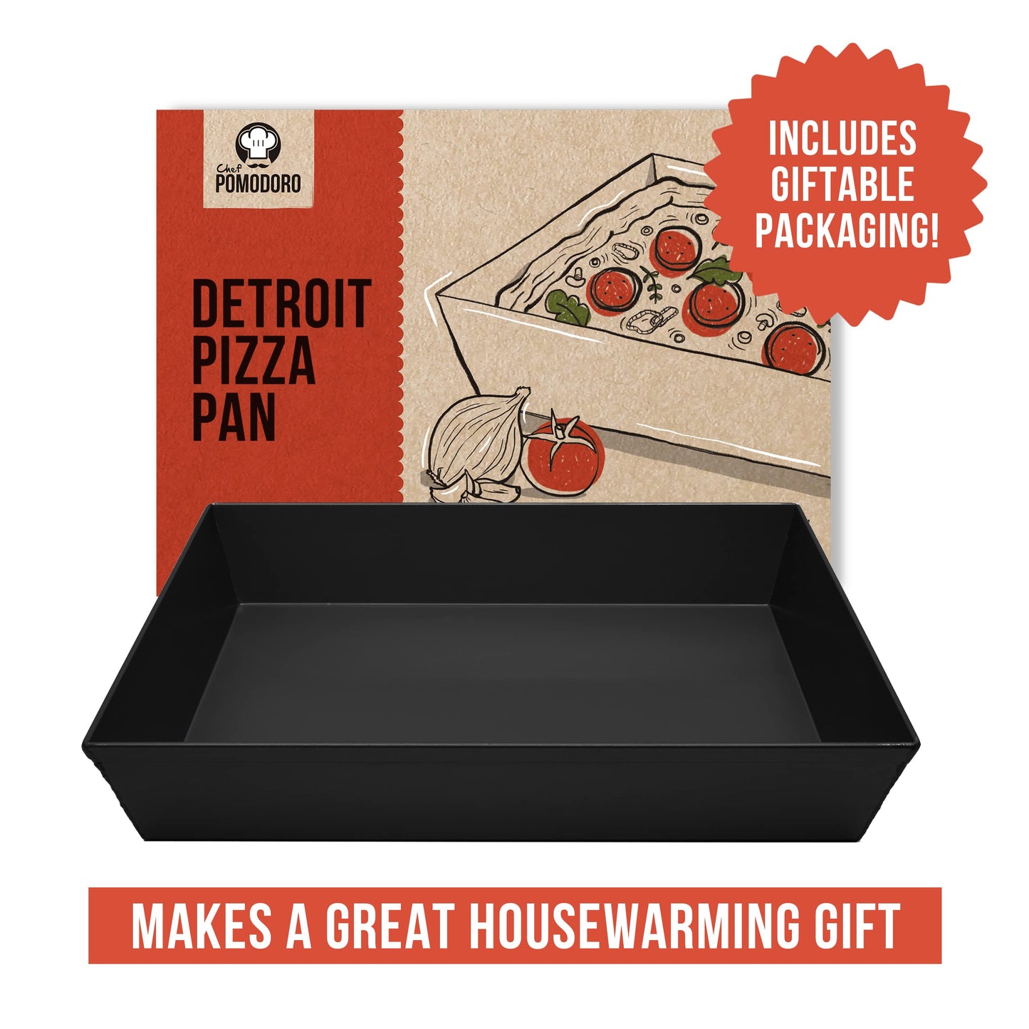 Chef Pomodoro Detroit Style Pizza Pan, 14 x 10-Inch, Hard Anodized Aluminum, Pre-Seasoned Bakeware Kitchenware