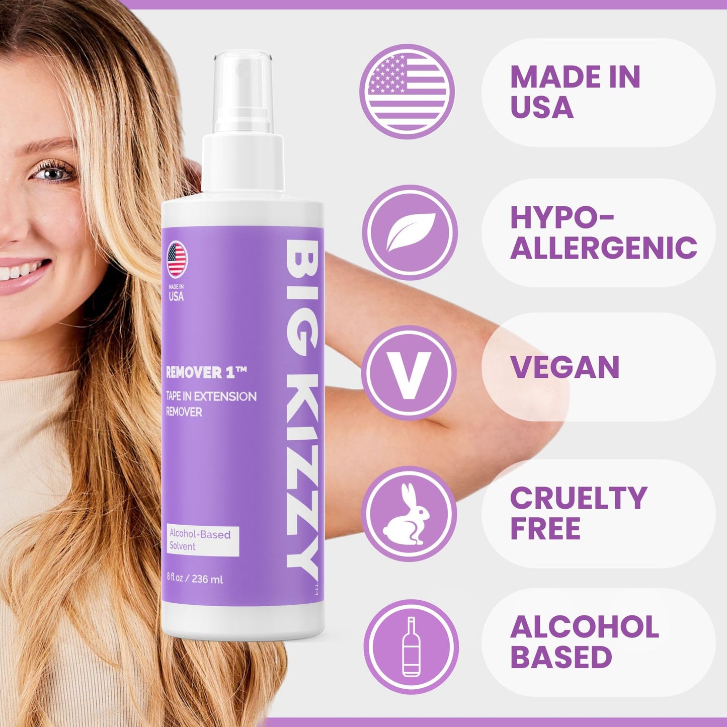 Big Kizzy Remover 1 + Remover 2 bundle, Two Step System Tested & Proven Fastest & Easiest Tape In Extension Adhesive and Residue Remover