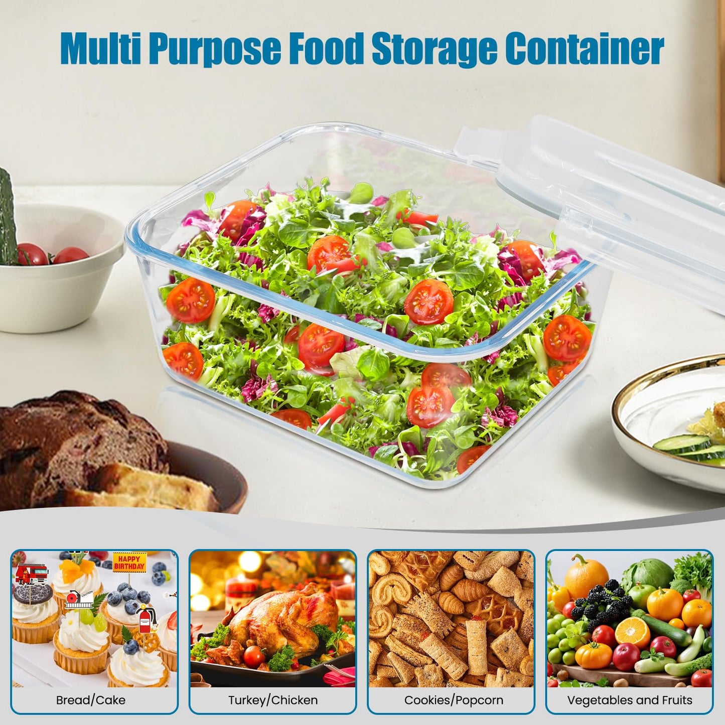 Hontent Large Glass Storage Containers with Lids 201oz Extra Large Big Airtight Glass Food Storage Containers for Rotisserie Chicken Watermelon Leftovers Marinade Turkey, BPA Free, Dishwasher Safe