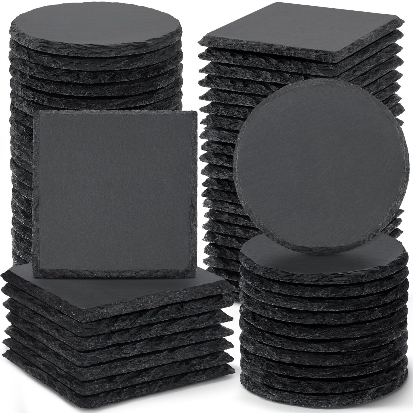 60 PCS Slate Stone Coasters Bulk, MAPRIAL 4 Inch 30 PCS Black Square, 30 PCS Round Handmade Drink Coasters for Laser Engraving, Engravable Blanks Material for Engraver, Home Decor, Gifts