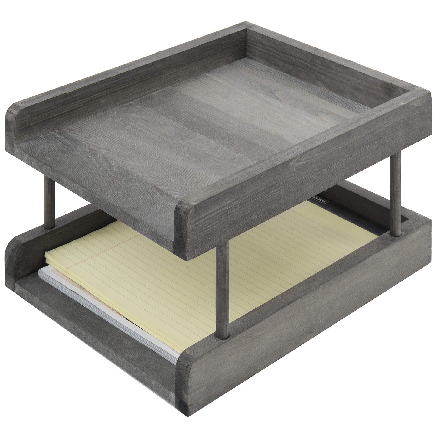 MyGift 2-Tier Rustic Grey Wood Document/File Desktop Organizer Tray