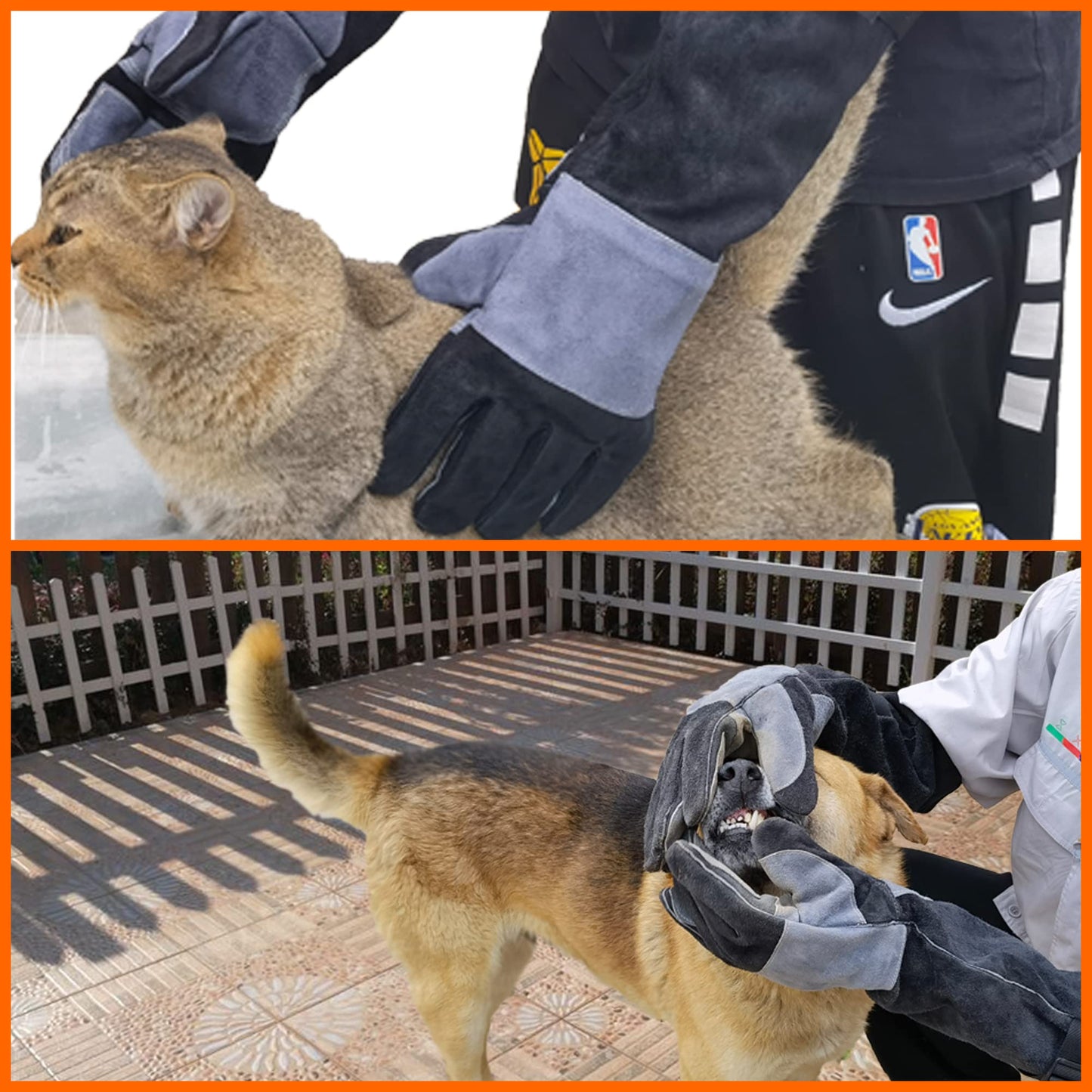 WZQH 23.6 Inches Leather Animal Handing Gloves. Multipurpose Pet Glove for Grabbing Reptile, Grooming, Trips to Vet. Puncture & Scratch Resistant, Bite Proof for Cat Dog Bird Falcon Livestock Snake
