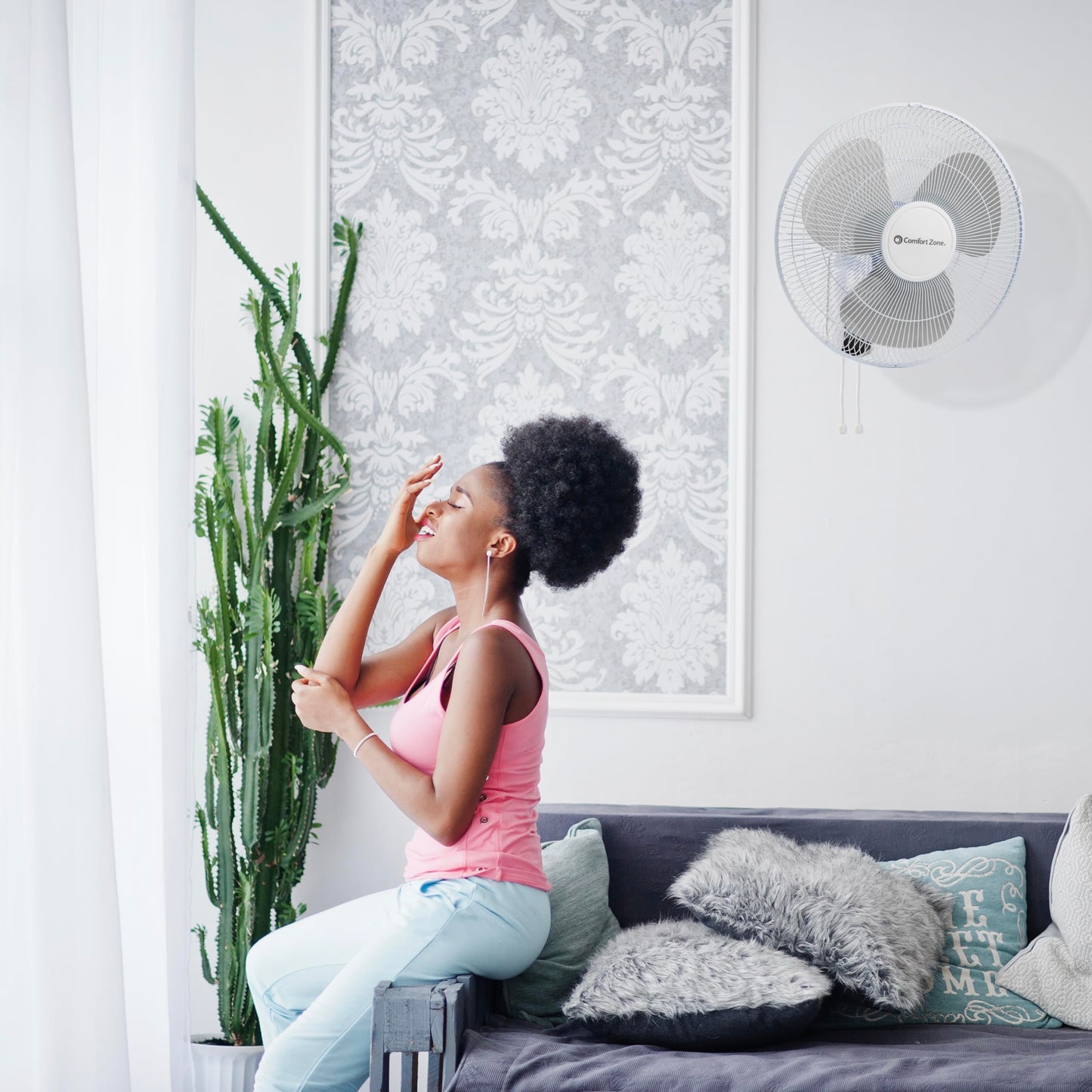 Comfort Zone Oscillating Wall Mount Fan with Adjustable Tilt, 16 inch, 3 Speed, Metal Grille, 90 Degree Oscillation, Airflow 14.07 ft/sec, Ideal for Home, Bedroom, Gym & Office, CZ16W