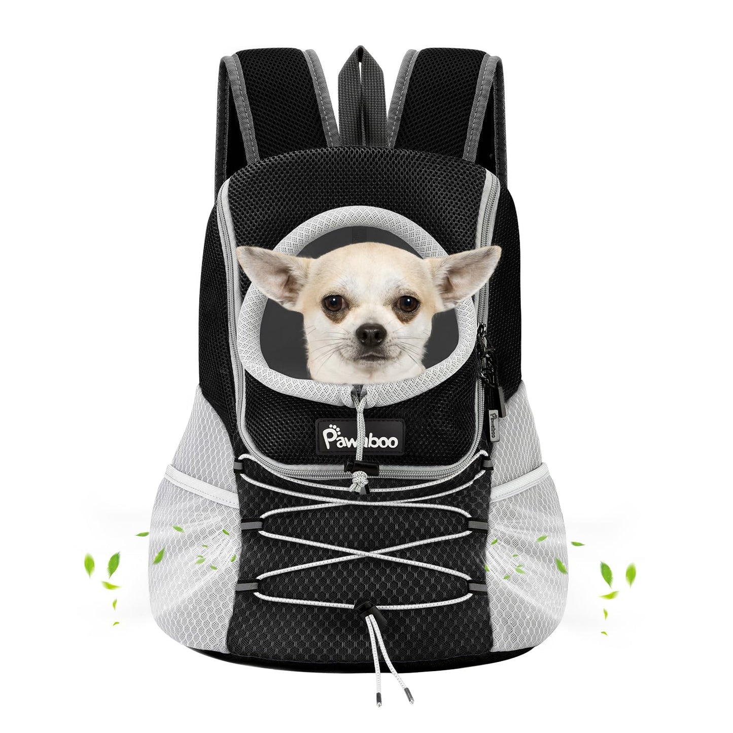 Pawaboo Pet Dog Carrier Backpack, Puppy Dog Travel Front Carrier for Small Medium Dogs Cats, Adjustable Breathable Dog Carrying Backpack with Safety Strips for Hiking, Walking (Black S Up to 5 lbs)