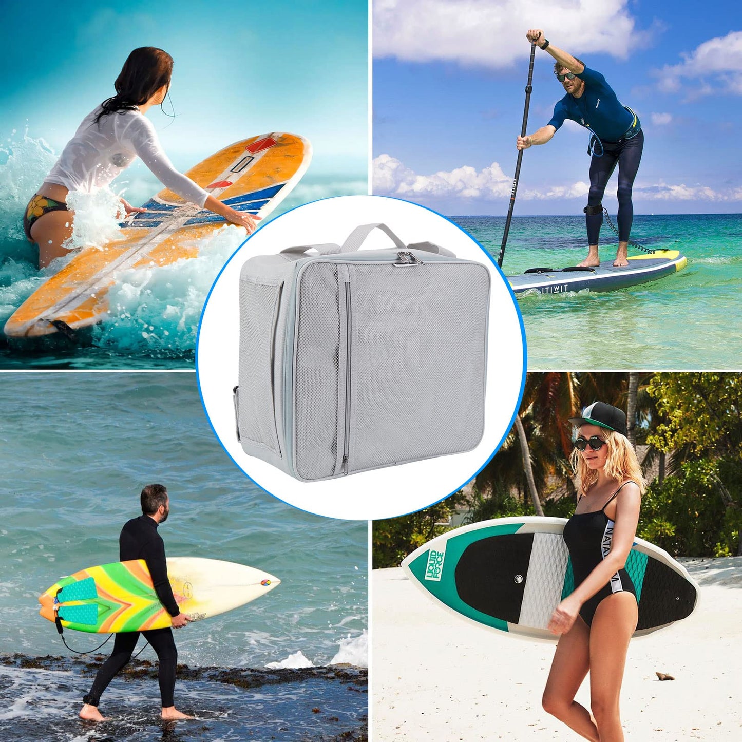 CAMULAND Paddle Board Cooler, 25L Blue Paddleboarding Accessories Waterproof Paddle Cooler Deck Bag with Top Mesh Pocket, Sup Bag Cooler for Paddle Board Kayak Cooler Bag