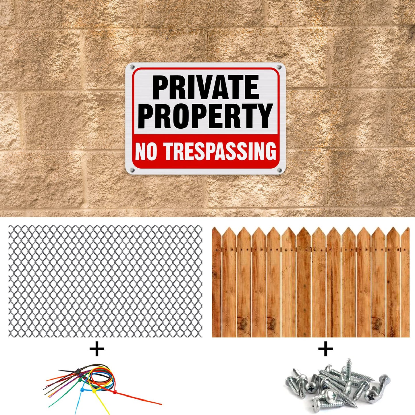 LEIFIDE 12 Pcs No Trespassing Signs Private Property Metal Reflective Aluminum No Trespassing Weatherproof Warning Signs for Property Security Outdoor Yard Home, 7 x 10 Inch(Red, Black, White)