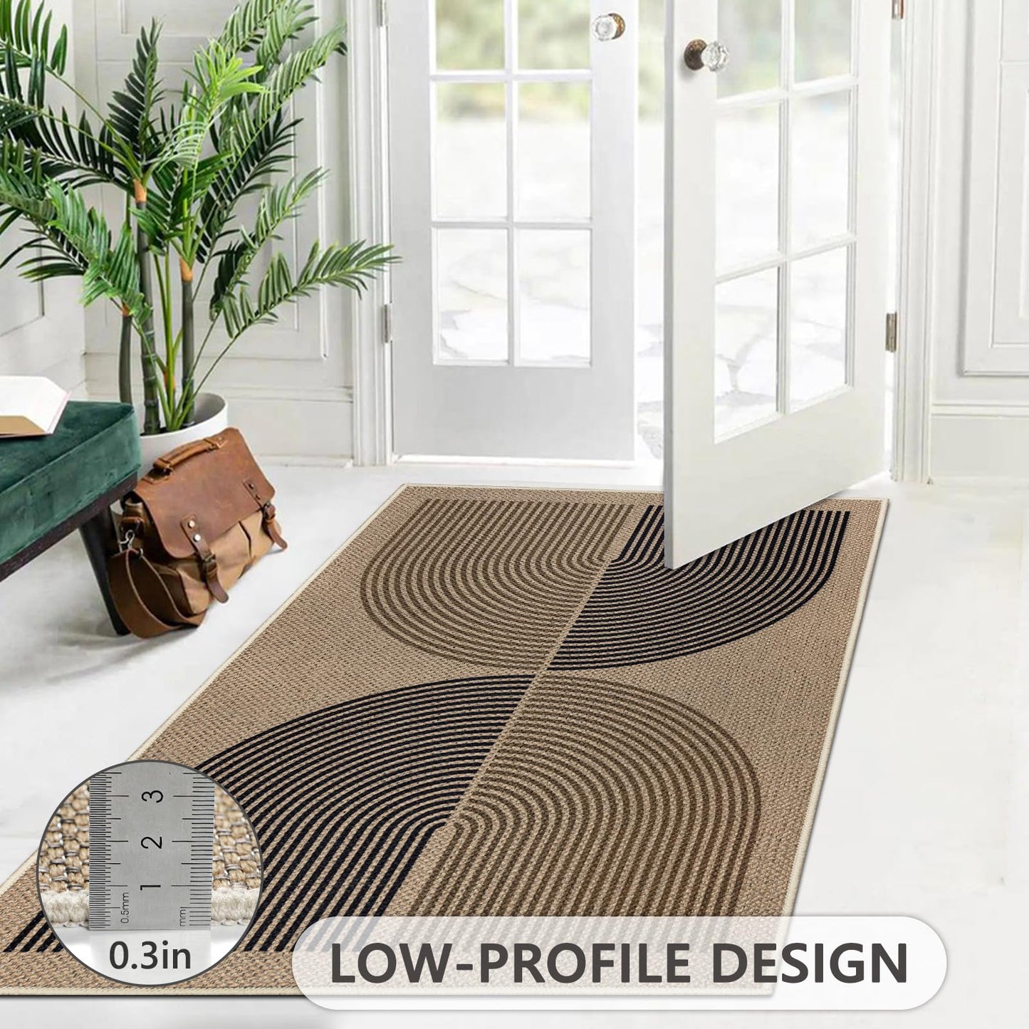 Capslpad Indoor Doormat 35"x59", Non-Slip Absorbent Dirt Resist Front Back Door Mat, Modern Easy Jute Entrance Door Mat, Washable Inside Floor Area Rug for Entryway Living Room Bedroom, Brown&Black