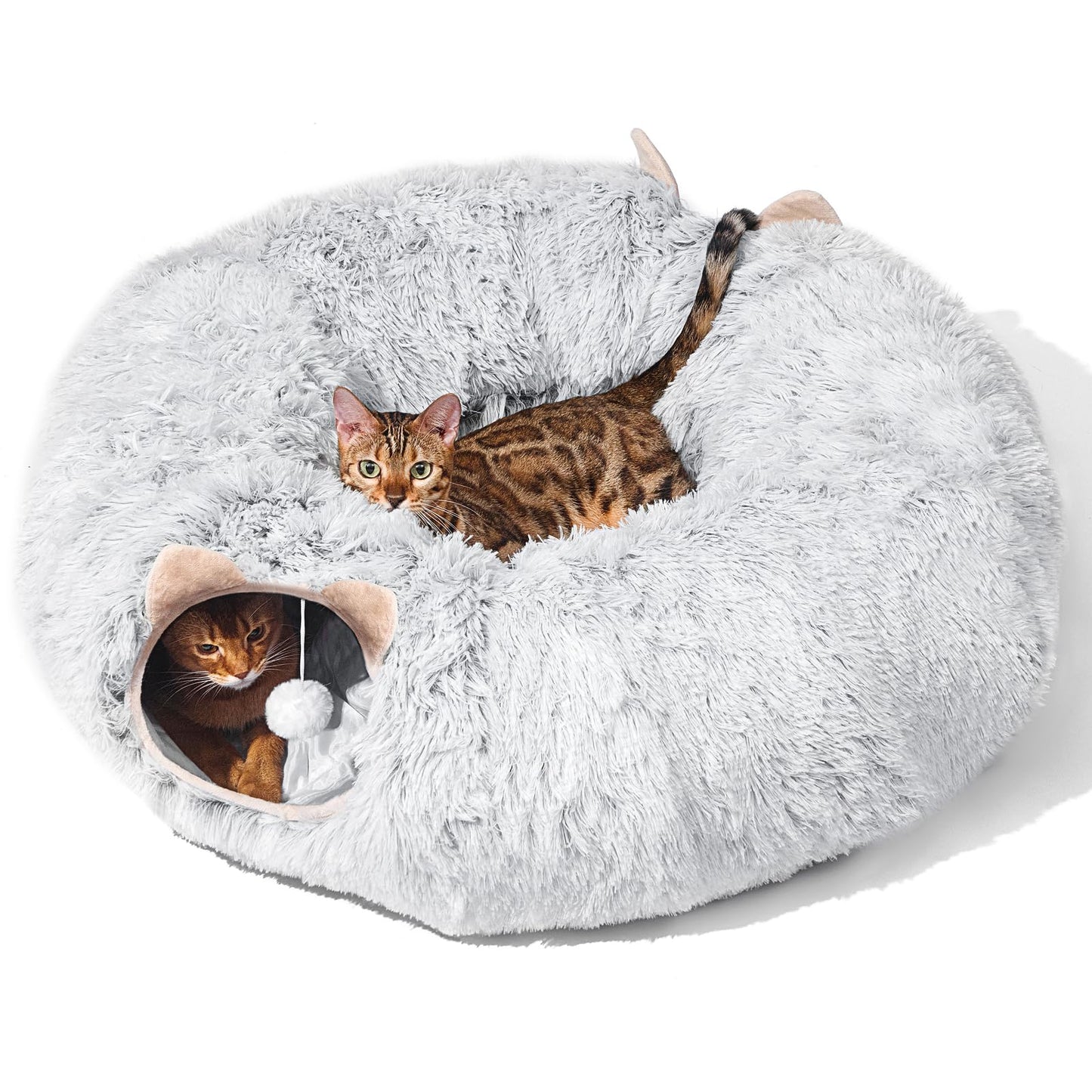 ZVBEK Cat Tunnel with Cat Bed for Indoor Cats, Under Christmas Tree Soft Plush Peekaboo Cat Cave Donut Tunnel, Multifunctional Cat Playground Toys Hideplace for Cats, Kittens, Rabbit, Ferret (Grey)
