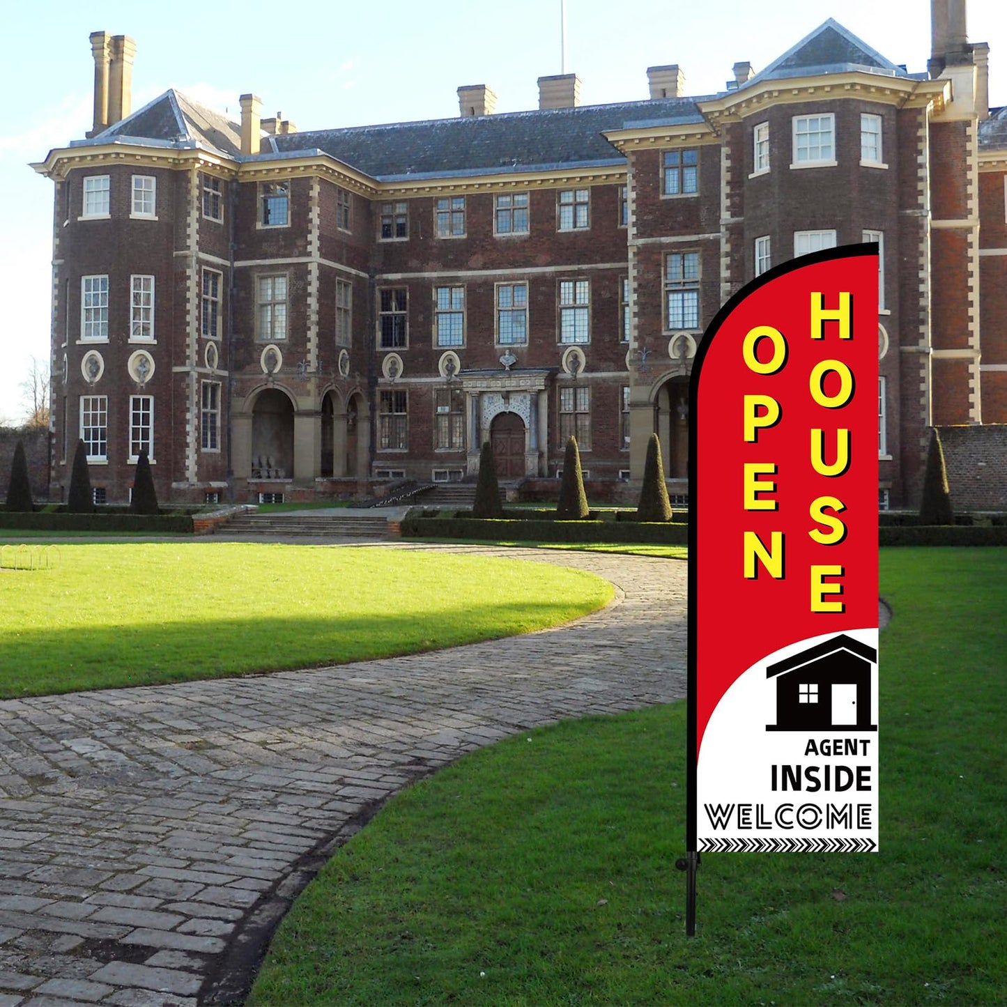 2pcs Open House Banner Sign, Open House Flag Real Estate Sign Post with Adjustable Ground Stakes for Real Estate Agents