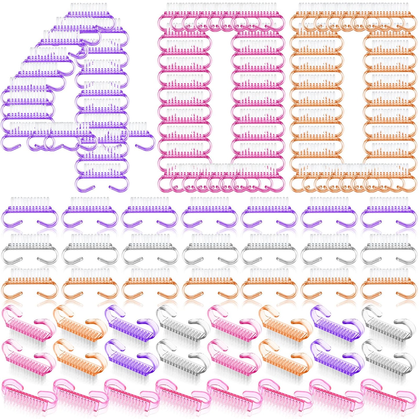 Bokon 400 Pcs Handle Grip Nail Brush Bulk Nail Scrub Brush Nail Brush for Toes and Nails Cleaner, Pedicure Scrubbing tool kit for Men and Women(Colorful)