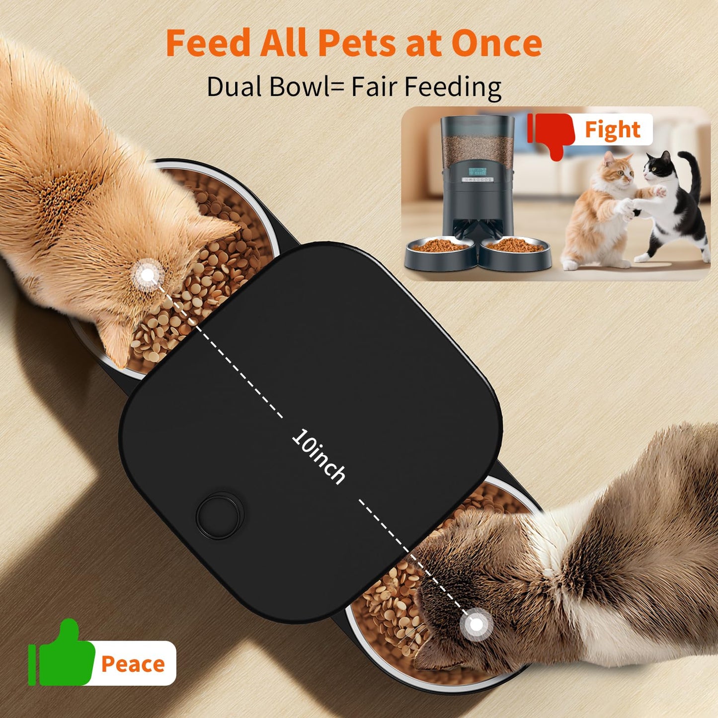 HoneyGuaridan Automatic Cat Feeder with 2.4G/5G WiFi,3.5L Cat Food Dispenser with APP Control – Includes 2 Stainless Steel Bowls & 2 Slow Feeder Anti-Choking Bowls, Four Anti-Slip Feet