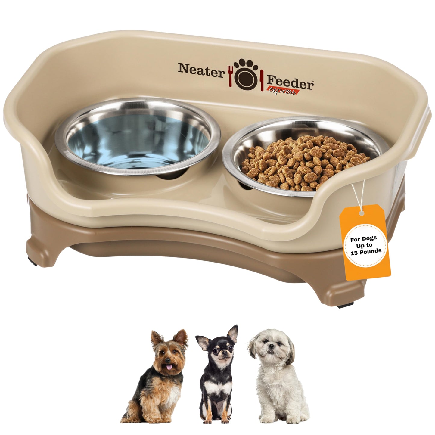 Neater Feeder - Express Model - Mess-Proof Cat & Dog Bowls – Made in USA – Elevated, No Spill, Non-Tip, Raised Stainless Steel Food & Water Bowls