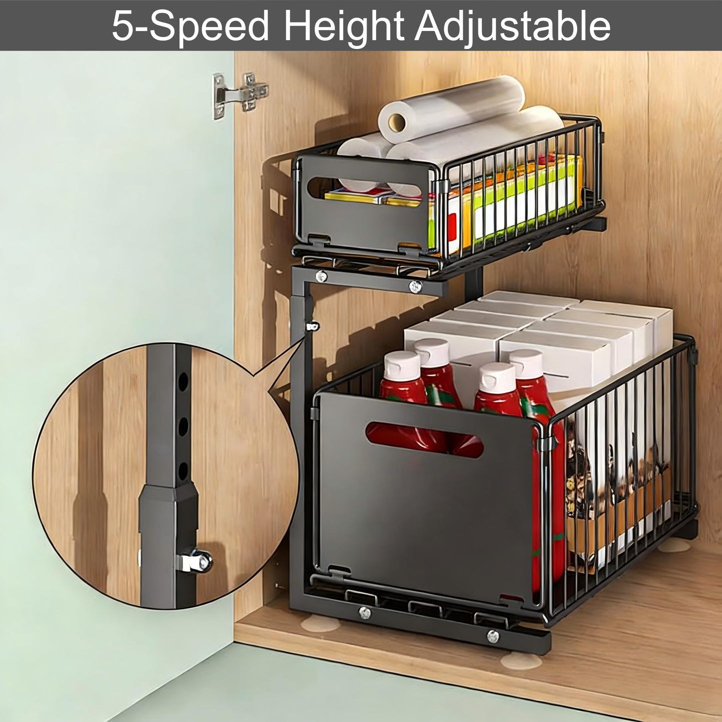 HABITELLO Under Sink Organizer, 2-Tier Multi-Use Kitchen and Bathroom Organizers and Storage, Slide Out Thickened Metal Under The Sink Organizer for Kitchen Bathroom Pantry (Sytle B White, 2 Pack)