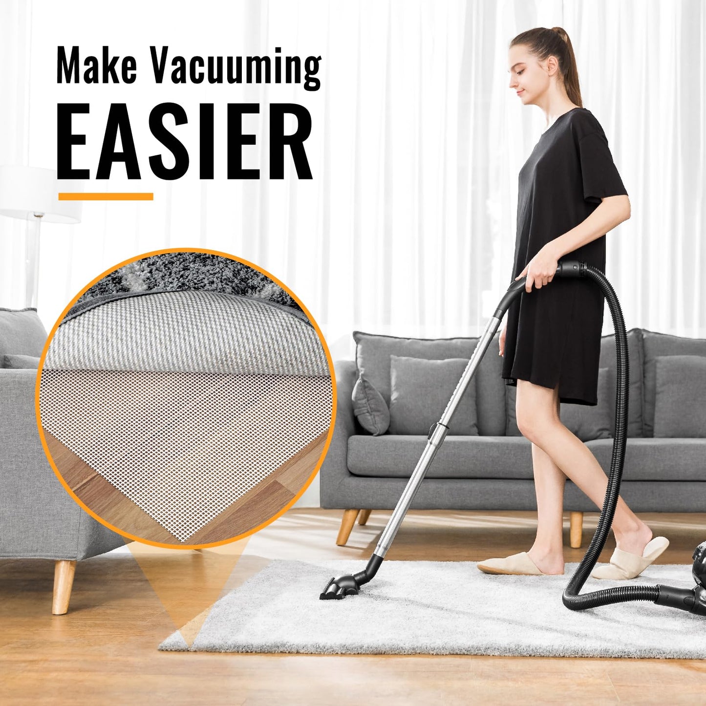 Silicone Non Slip Rug Pad, Anti Skid Thin Rug Gripper, Carpet underpad for Hardwood Surface Floors, Keep Area Rugs in Place - 6x9 Ft
