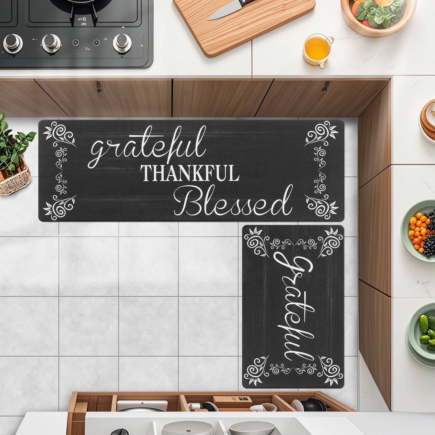 HEBE Kitchen Mats for Floor Anti Fatigue Mat, Cushioned Kitchen Rug, Non Skid Waterproof Comfort Standing Mat, Heavy Duty Kitchen Mat Set for Home,Office,Sink,Laundry,Desk, 17.3"x28"+17.3"x48"