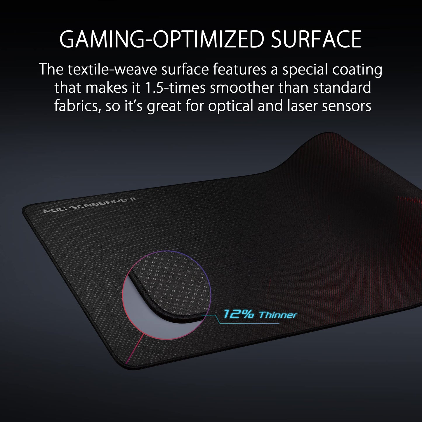 ASUS ROG Scabbard II Extended Gaming Mouse Pad – 35.4” x 15.7” (Extended/XXL Size), Smooth Glide Surface, Water/Oil/Dust-Resistant, Anti-Fray Edges, Non-Slip Base - Black