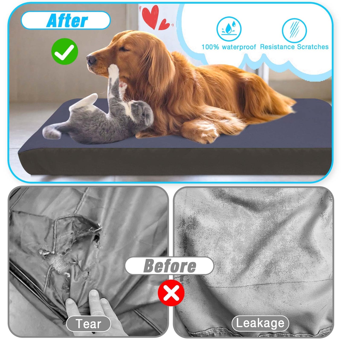 Dog Bed Covers Replacement Washable 100% Waterproof Dog Bed Cover 2 Pack Soft Noiseless Dog Bed Sheets for Dog Bed/pet Bed, 44" x 35" Blue