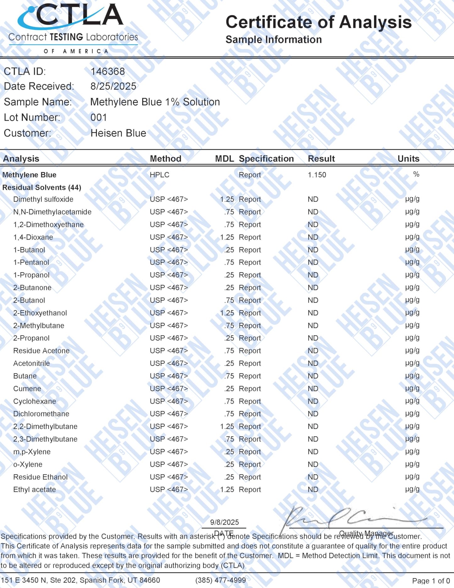 1% Methylene Blue Solution, 120 ml Amber Dropper Bottle, USP Grade, Pure, Made in Canada, Formaldehyde-Free, Heavy Metals Tested, Large