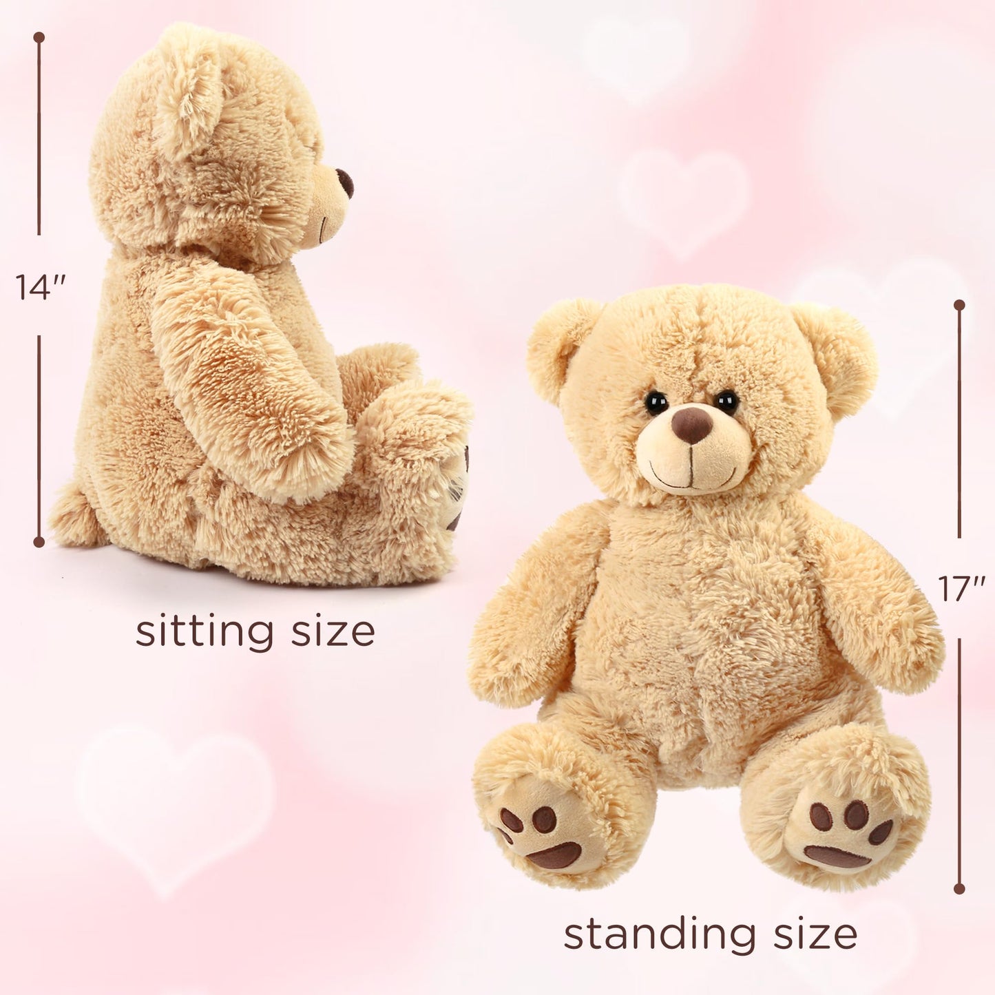 LotFancy 14'' Teddy Bear Stuffed Animal, Large Brown Bear Plush Toy, Gift for Kids Girls Boys Babies