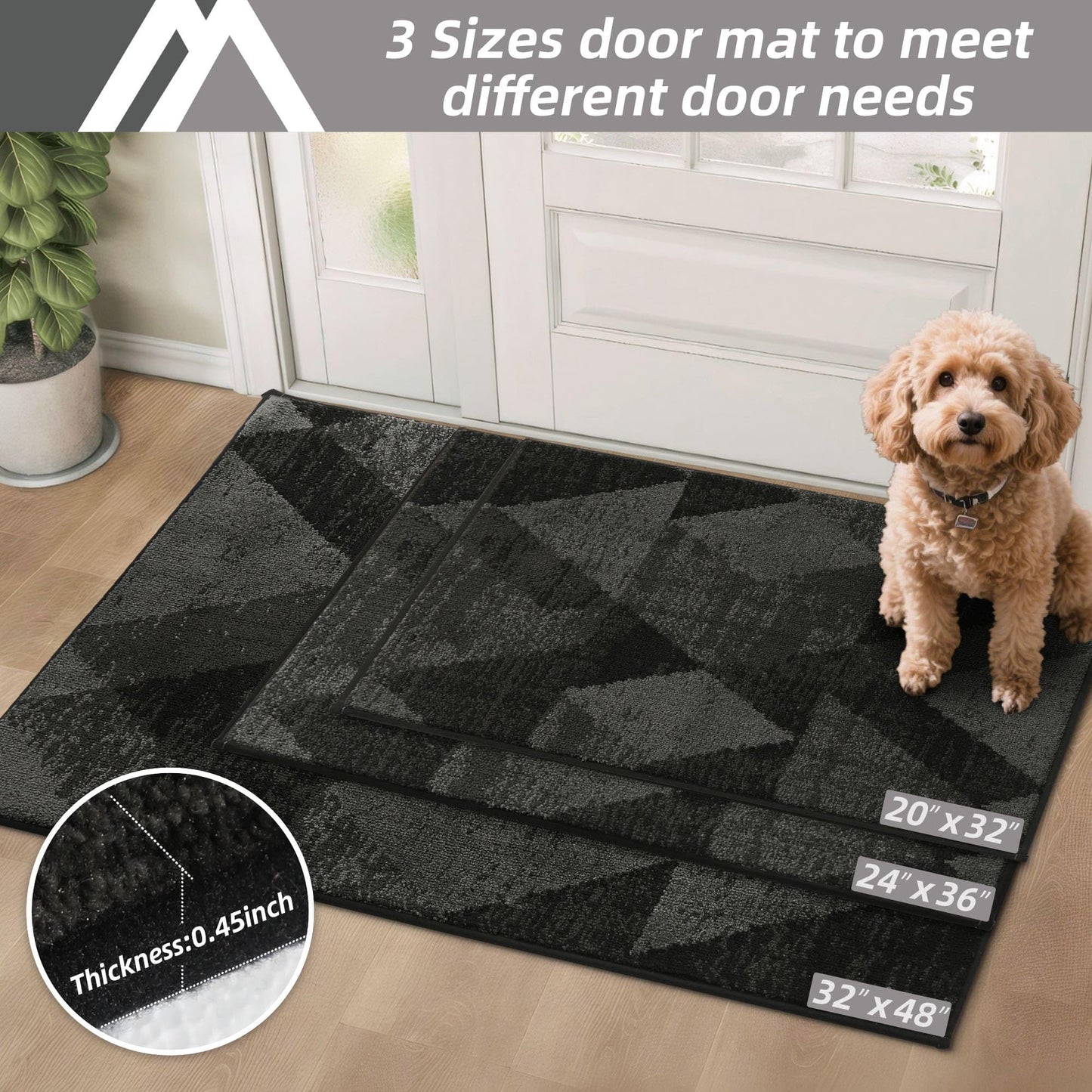 COSY HOMEER Door Mat Entrance, 32"x48" Non-Slip Absorbent Doormat for Front Door, Low Profile Dirt Trapper Entryway Mat, Washable Rugs for Paws & High Traffic Areas, Dark Gray