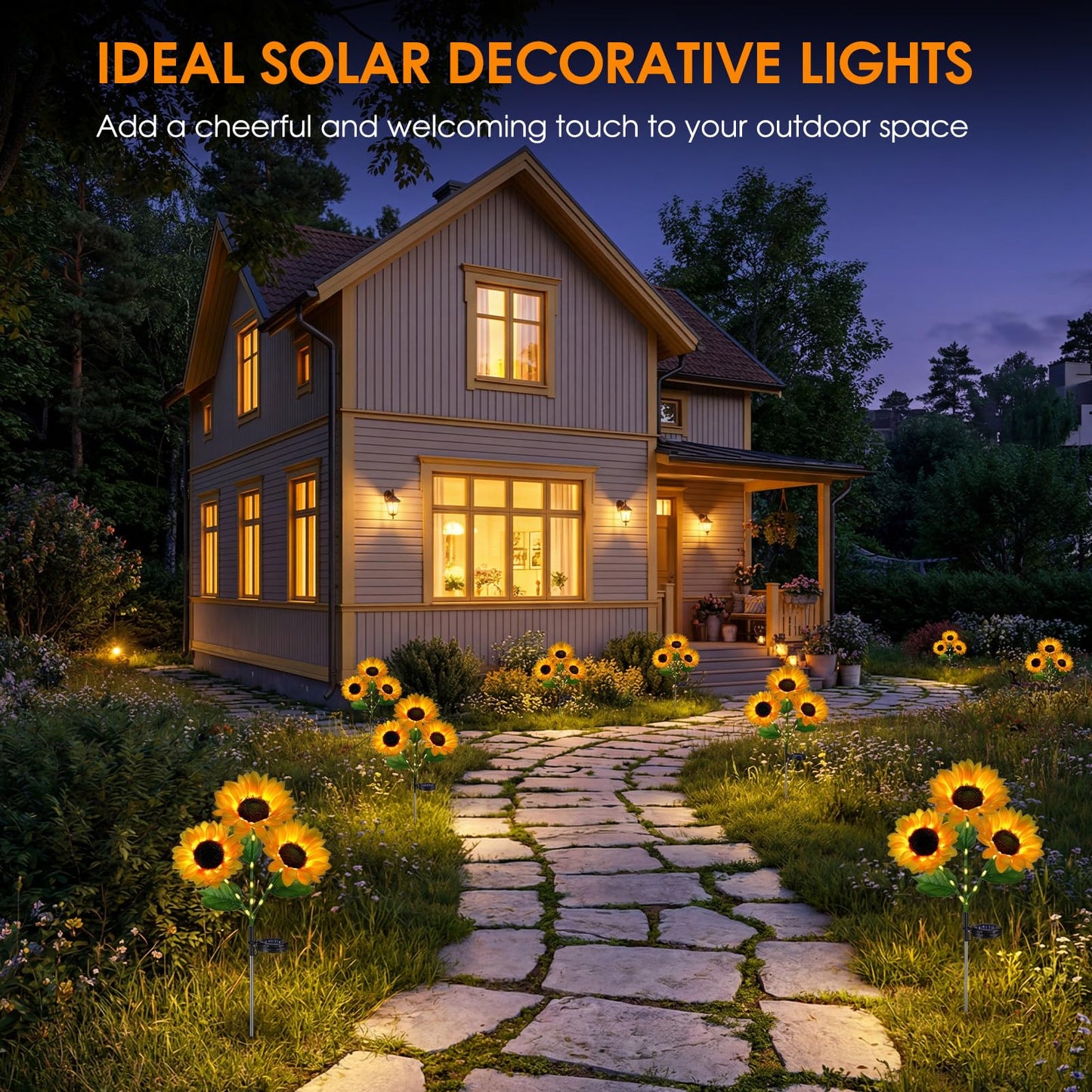 Solar Sunflowers Outdoor Waterproof, 3 Pack Solar Flowers Stake Lights with 9 Big Realistic LED Sunflowers for Yard, Garden, Cemetery Grave, Lawn, Flower Pot, Fall Outside Decorations (Sunflowers)