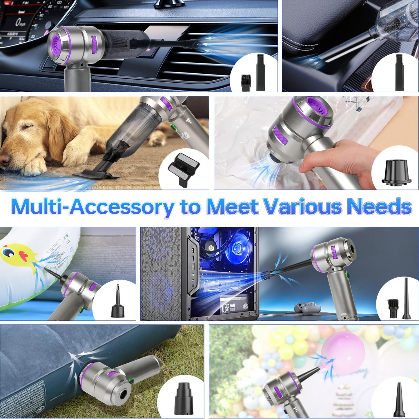 BOLYDOOM Handheld Vacuum Cordless, Car Vacuum Cleaner 16000PA Powerful Mini Hand Vacuum Cleaner 3 Gear Small Vacuum with Battery Indicator, Brushless Portable Vacuum Cordless for Car/Home