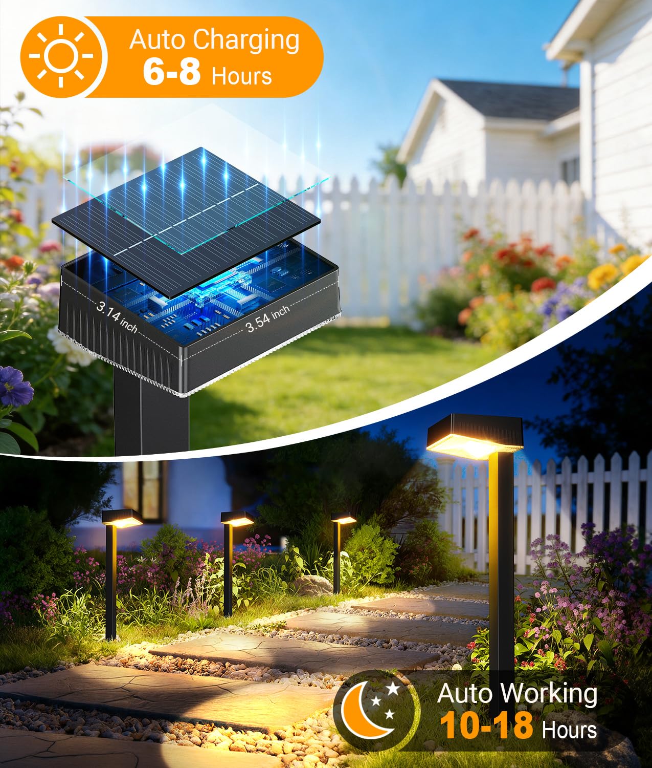 KOOPER Solar Pathway Lights Outdoor, 8 Pack Garden Lights Solar Powered Path Lights with Bigger LED Lens, 2 Light Modes Waterproof Outdoor Solar Light for Yard Driveway Walkway Landscape Patio Lawn