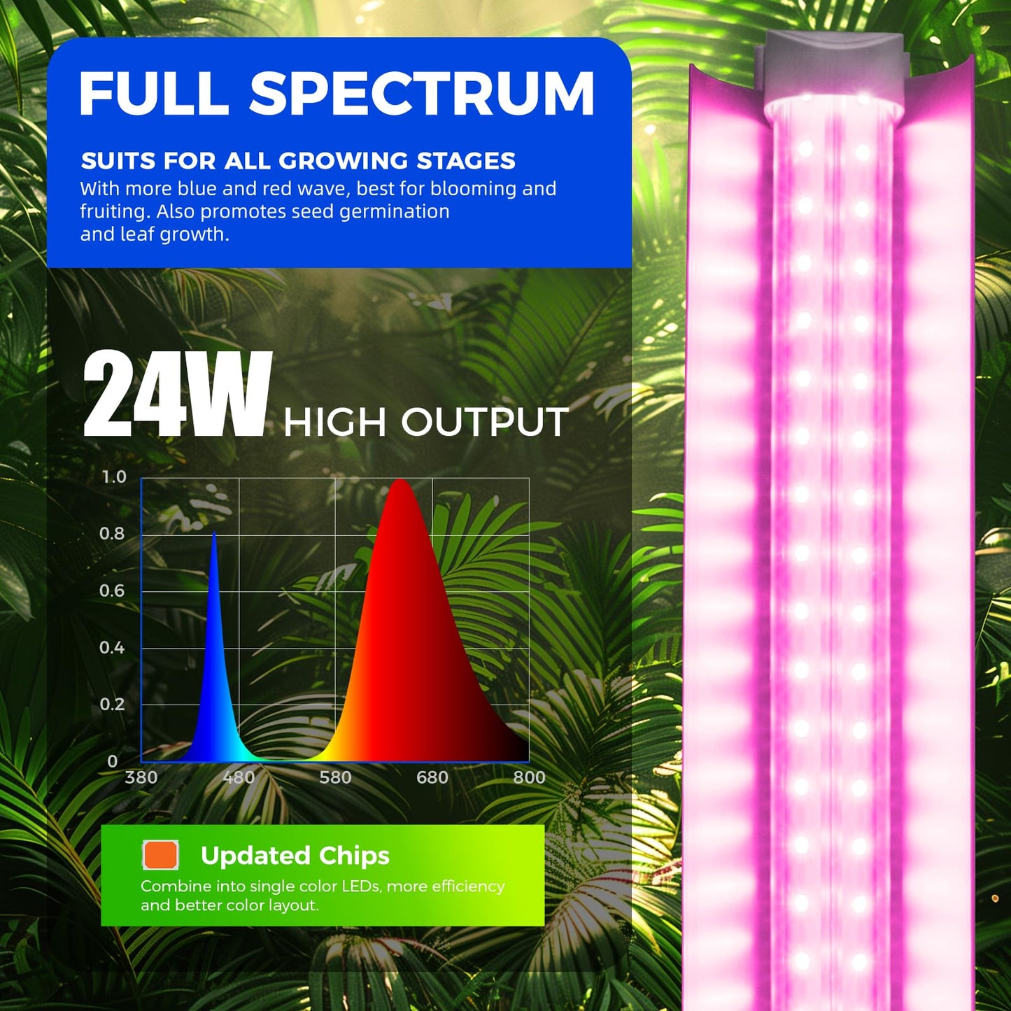 Barrina Full Spectrum LED Grow Light, 144W(6 x 24W, 800W Equivalent), 2FT T8, High Output, Linkable Design, Led Growing Lamps, Plant Lights for Indoor Plants Hydroponic, 6-Pack