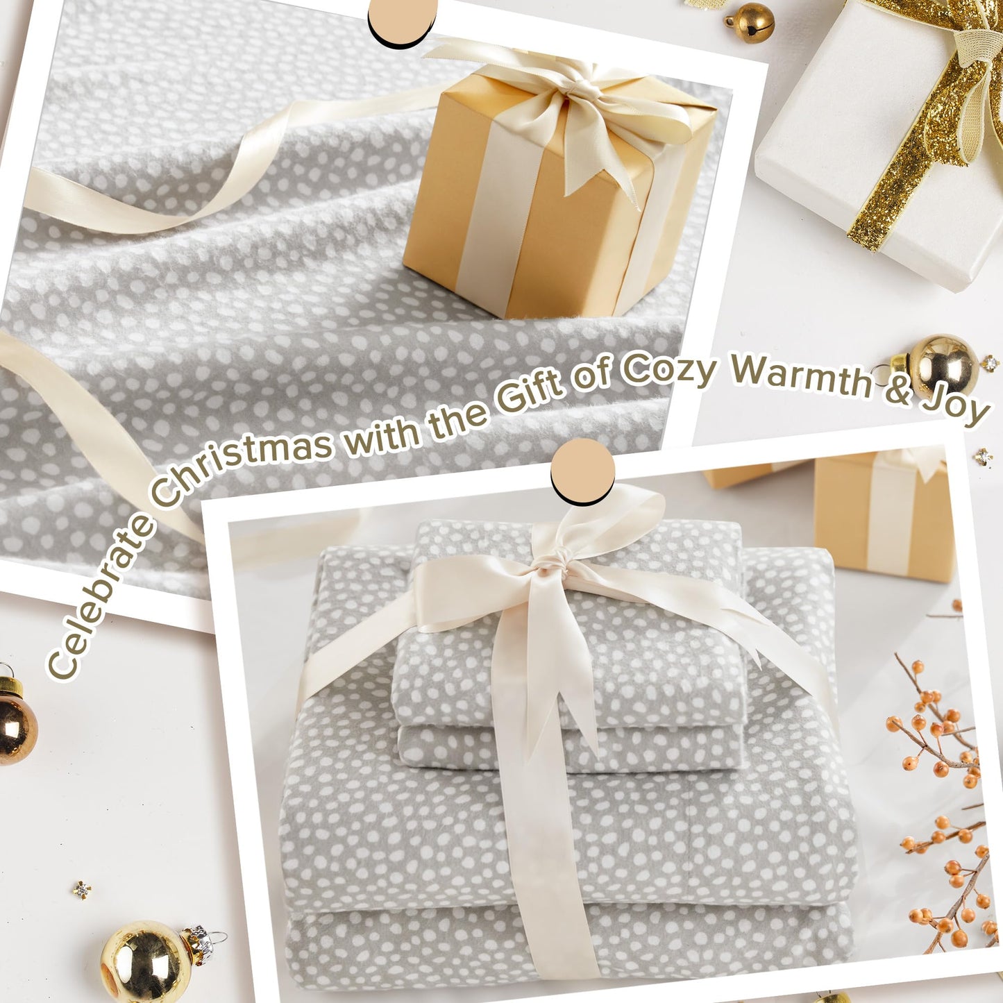 True North by Sleep Philosophy Flannel Sheets Queen Size, Cozy 100% Cotton Flannel Bed Sheets, Ultra Soft Cute Sheet Set, Novelty Print Themed Cold Weather Warm Bedding Set, Grey Dots 4 Piece